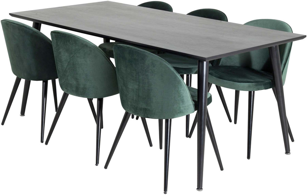 Dipp Esszimmerset + Velvet 180cm/6St. in Schwarz / Grün präsentiert im Onlineshop von KAQTU Design AG. Esszimmerset ist von Venture Home