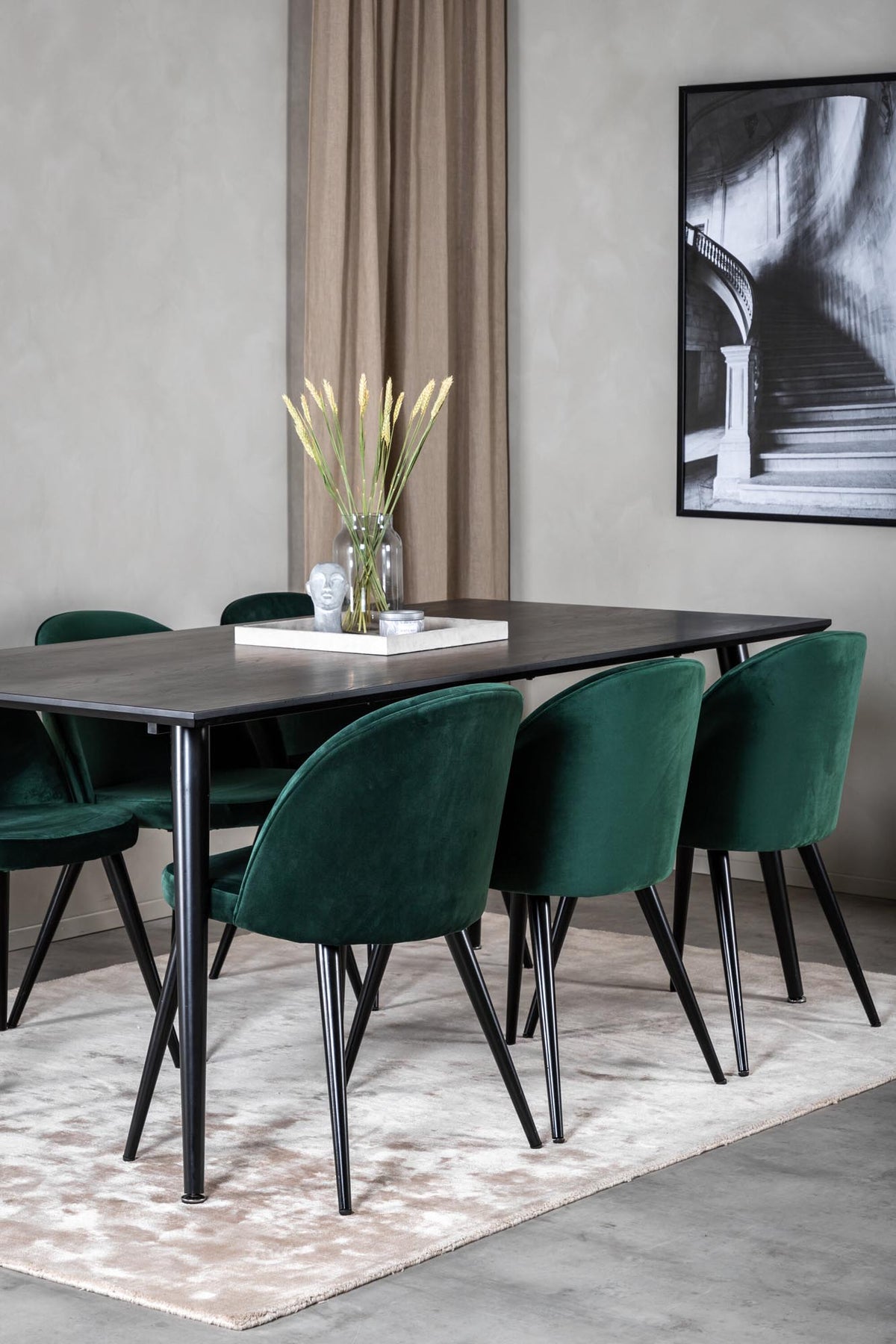 Dipp Esszimmerset + Velvet 180cm/6St. in Schwarz / Grün präsentiert im Onlineshop von KAQTU Design AG. Esszimmerset ist von Venture Home