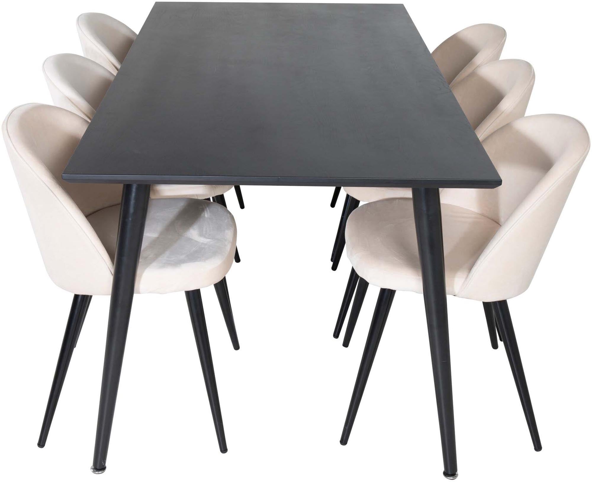 Elegantes Dipp Esszimmerset von Venture Home, 180 cm für 6 Personen. Hochwertige Samtstühle bieten Komfort und Stil für jeden Anlass.