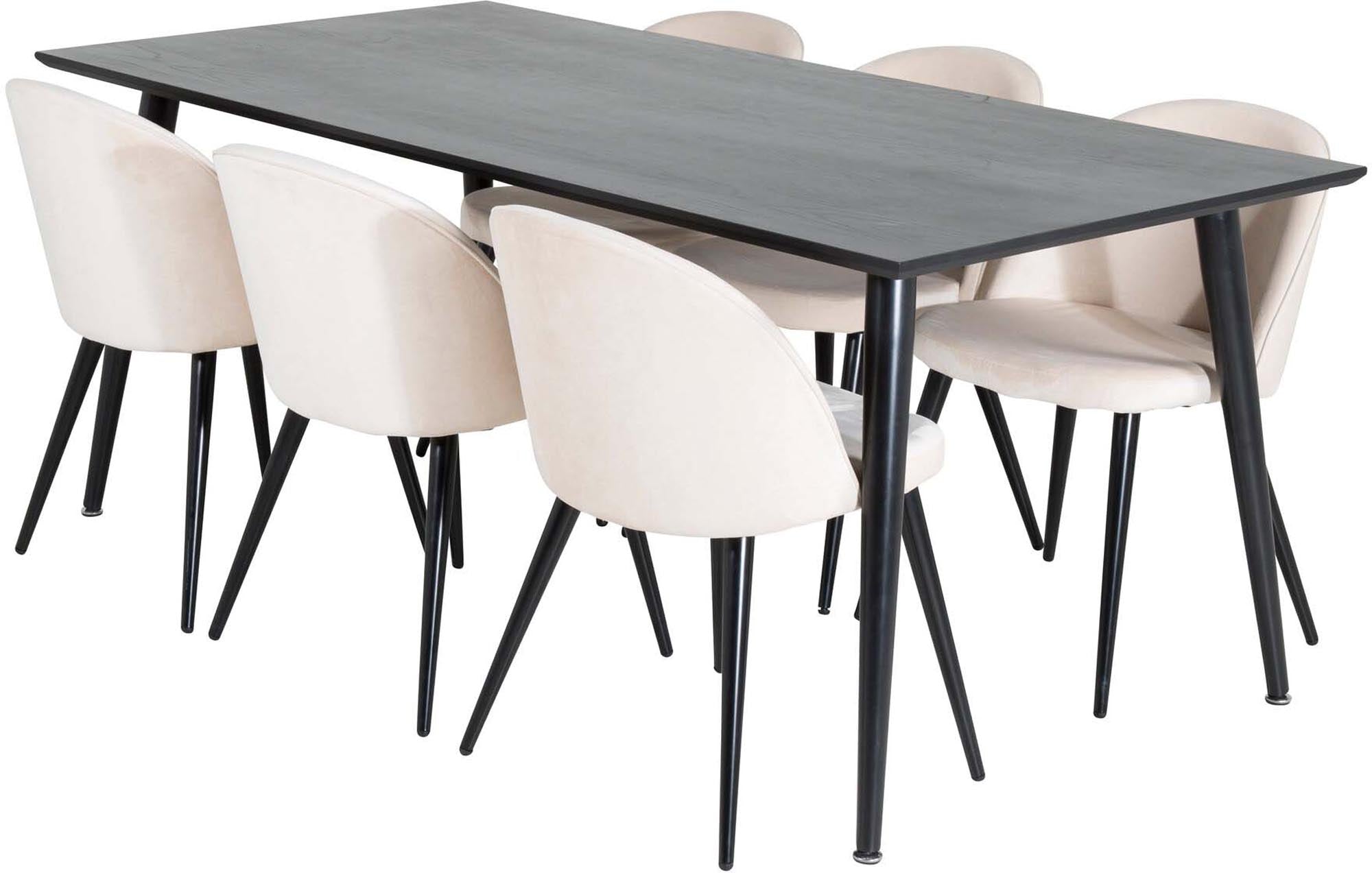 Stilvolles Dipp Esszimmerset 180 cm für 6 Personen, mit luxuriösen Samtstühlen von Venture Home. Perfekt für gemütliche Abende!