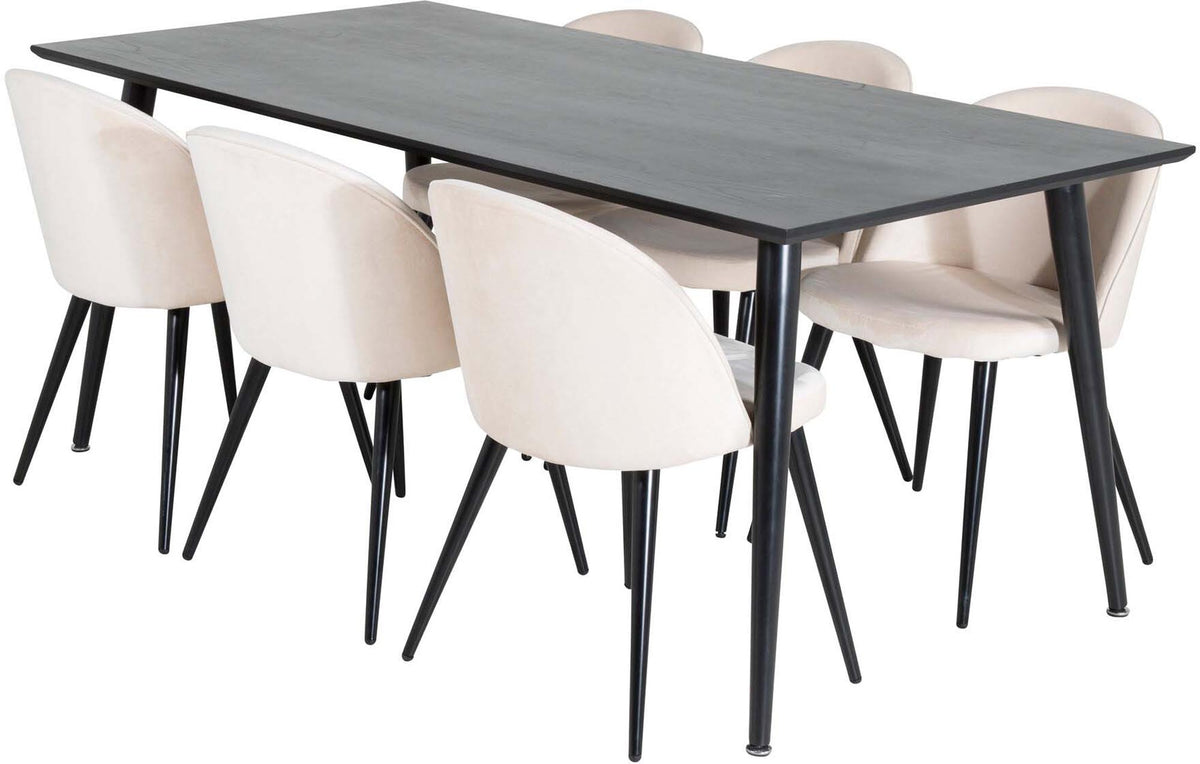 Dipp Esszimmerset + Velvet 180cm/6St. in Schwarz / Beige präsentiert im Onlineshop von KAQTU Design AG. Esszimmerset ist von Venture Home