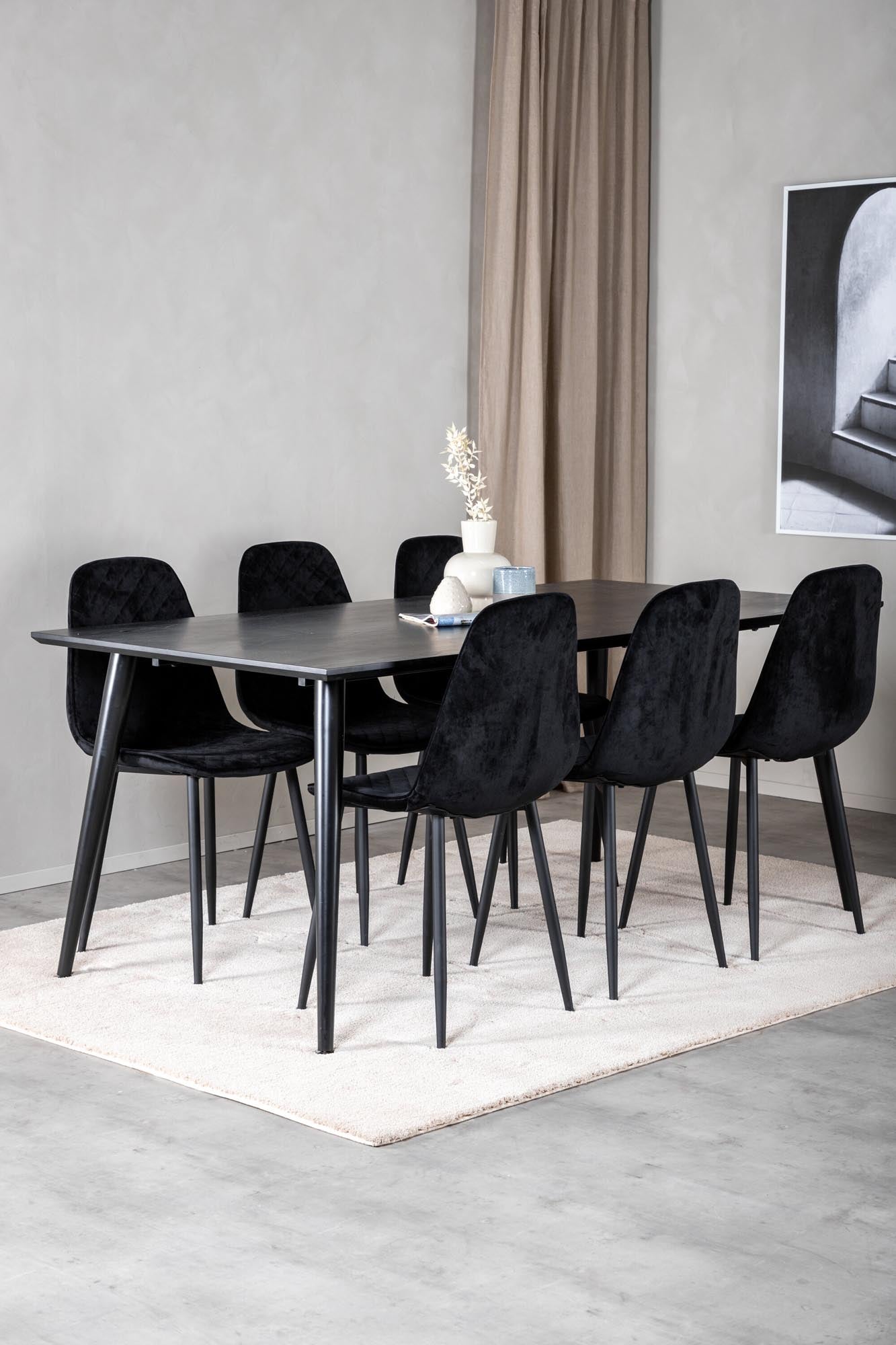 Modernes Dipp Esszimmerset von Venture Home: 180 cm Tisch und 6 stilvolle Samtstühle für Komfort und gesellige Runden.