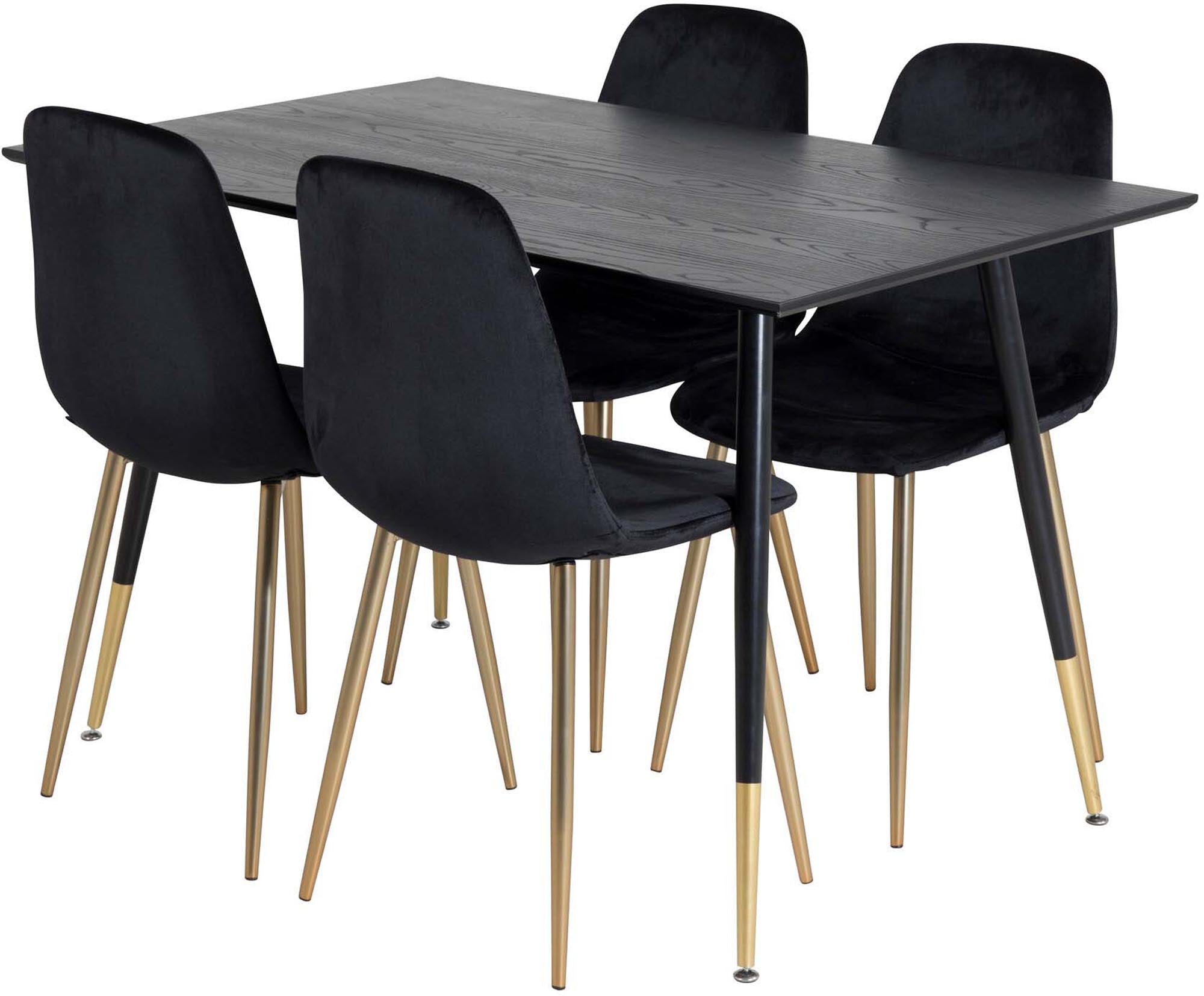 Erleben Sie das Dipp Esszimmerset von Venture Home: Ein stilvoller 120 cm Tisch mit luxuriösen Samtstühlen, ideal für gemütliche Dinner mit Freunden.