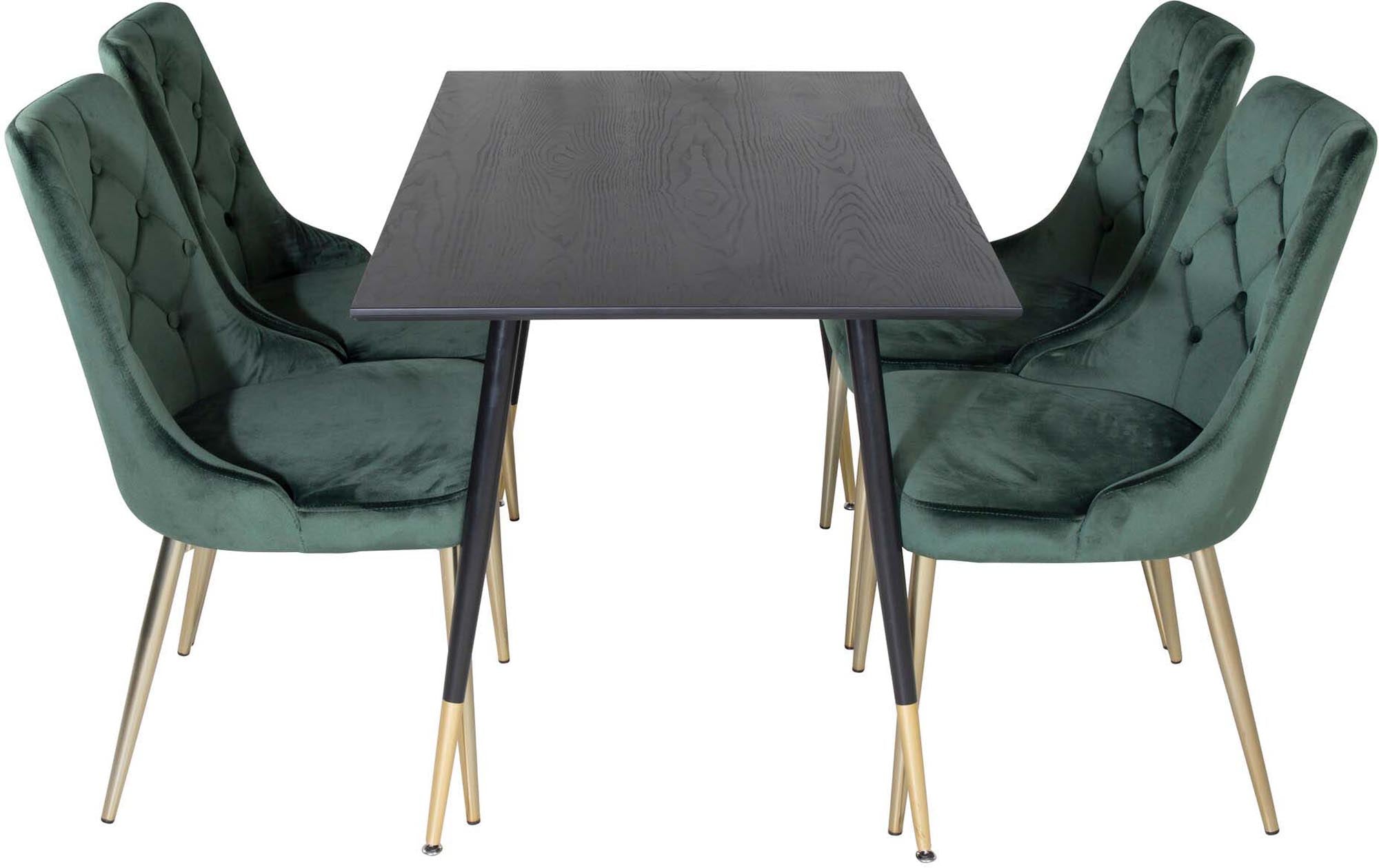 Elegantes Esszimmerset mit 120 cm Tisch und stilvollen Samtstühlen, ideal für gesellige Anlässe und einladende Essbereiche.
