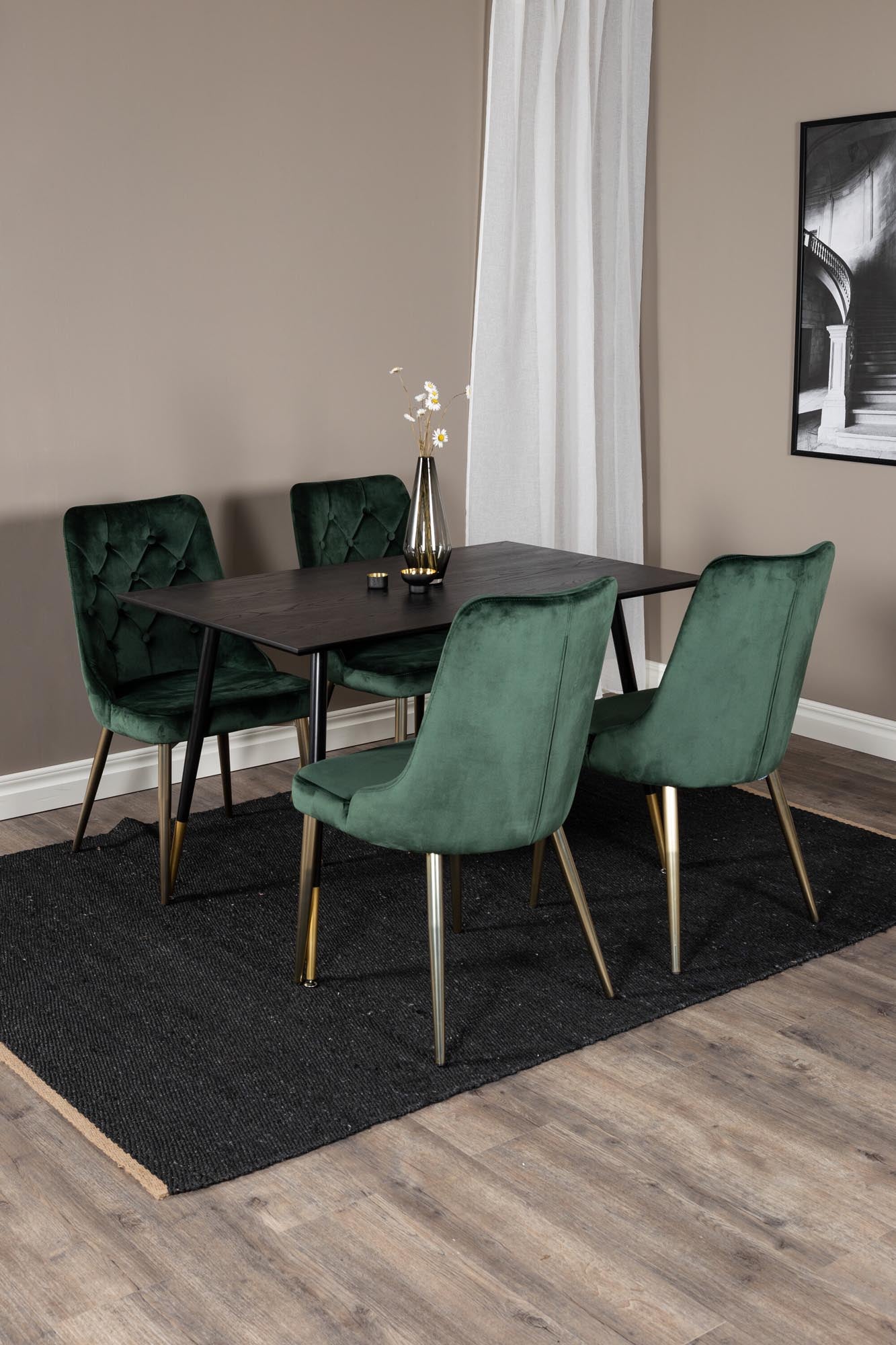 Elegantes Esszimmerset mit 120 cm Tisch und stilvollen Samtstühlen, ideal für gesellige Abende und vielseitige Anlässe.