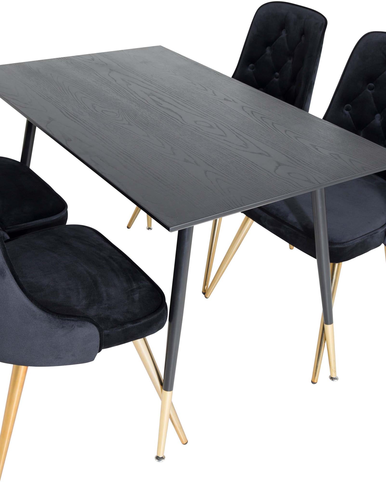 Modernes Esszimmerset mit 120 cm Tisch und luxuriösen Samtstühlen für gesellige Abende und elegantes Ambiente.