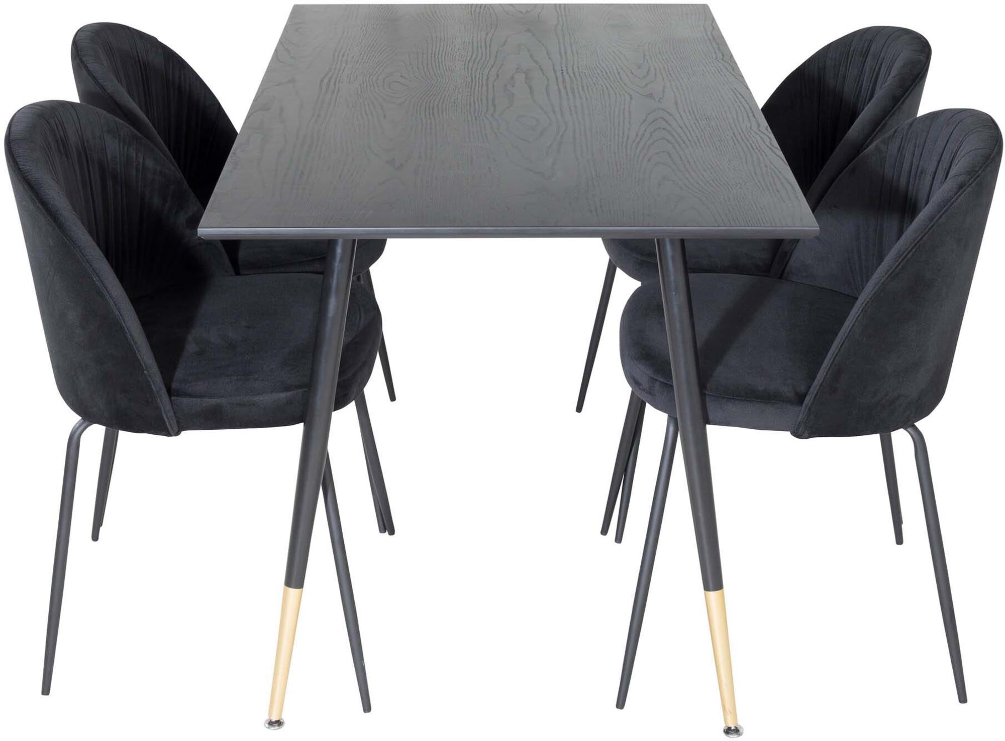 Entdecken Sie das Dipp Esszimmerset + Wrinkles von Venture Home: stilvolle Samtstühle und ein 120 cm Esstisch für gesellige Momente.