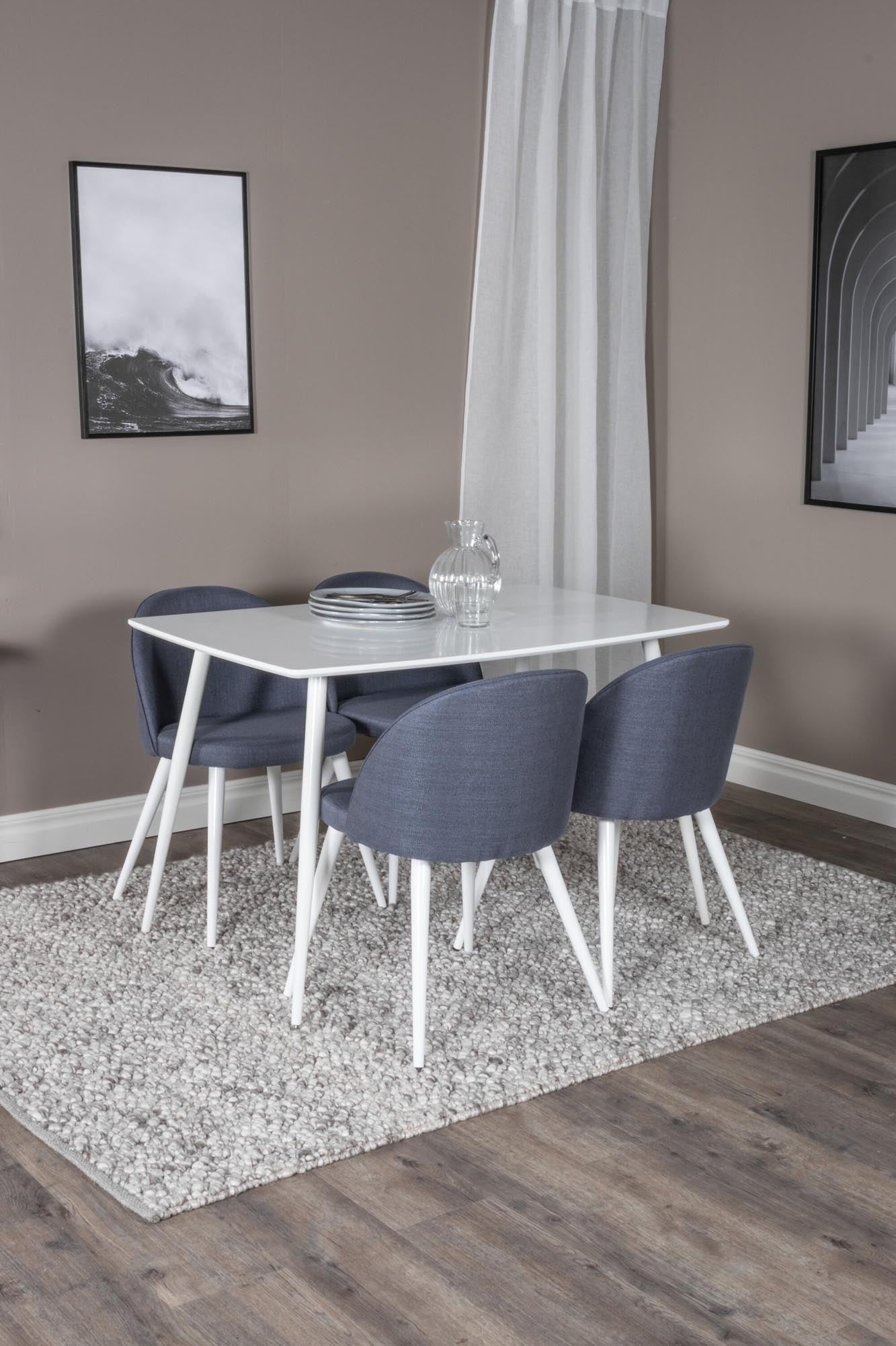 Entdecken Sie das Polar Esszimmerset von Venture Home: Ein eleganter 120 cm Esstisch mit 4 bequemen Velvet-Stühlen für stilvolle Esszimmer.