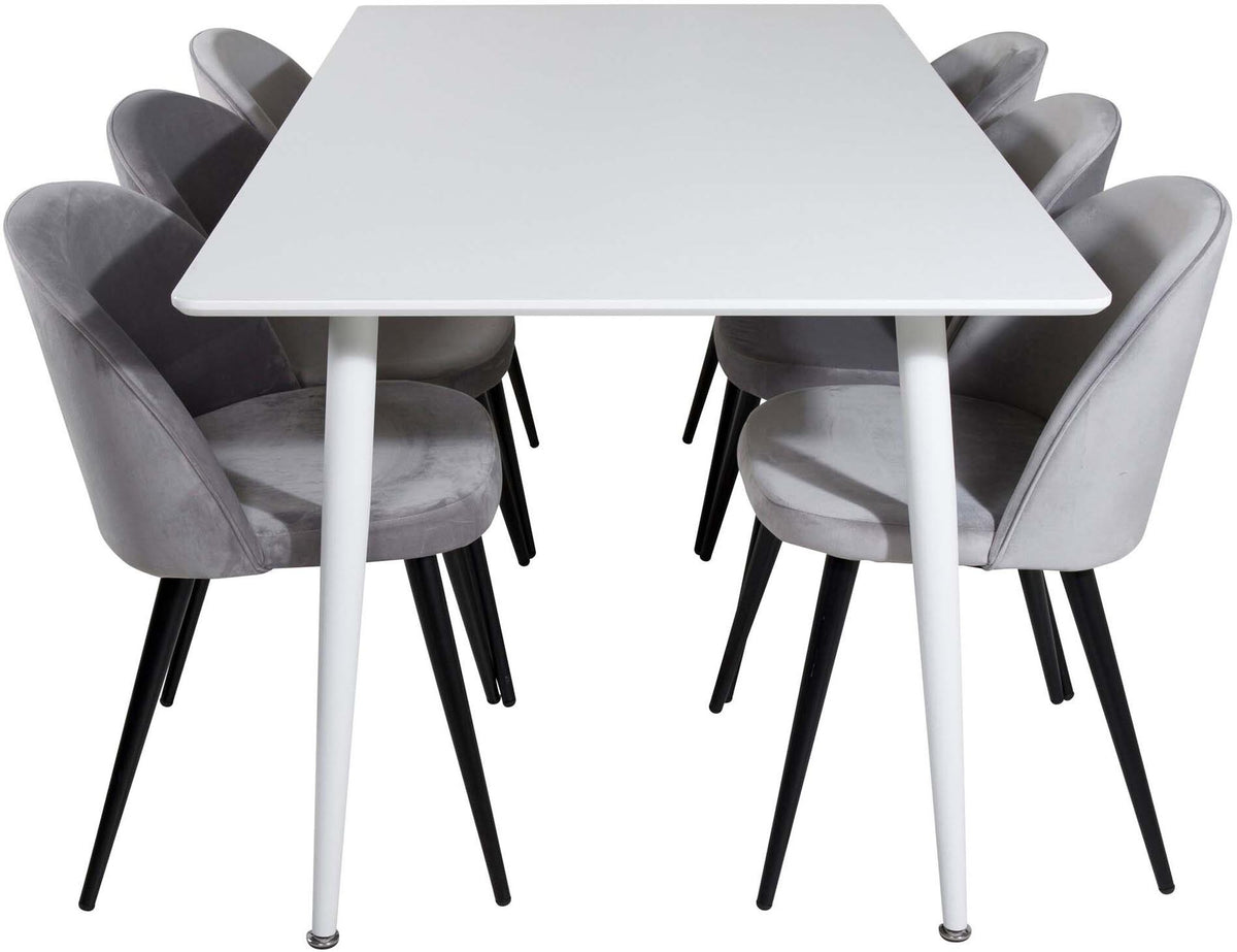 Polar Esszimmerset + Velvet 180cm/6St. in Weiss / Schwarz / Grau präsentiert im Onlineshop von KAQTU Design AG. Esszimmerset ist von Venture Home