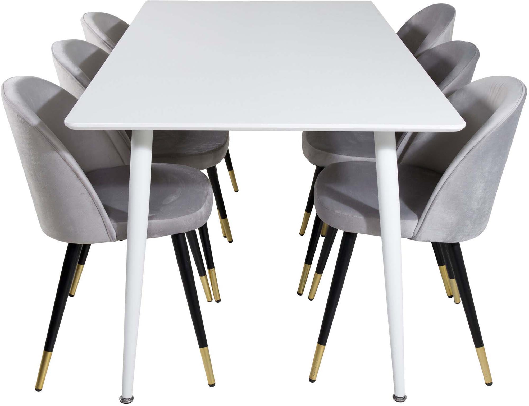 Elegantes Polar Esszimmerset 180cm mit 6 edlen Samtstühlen.