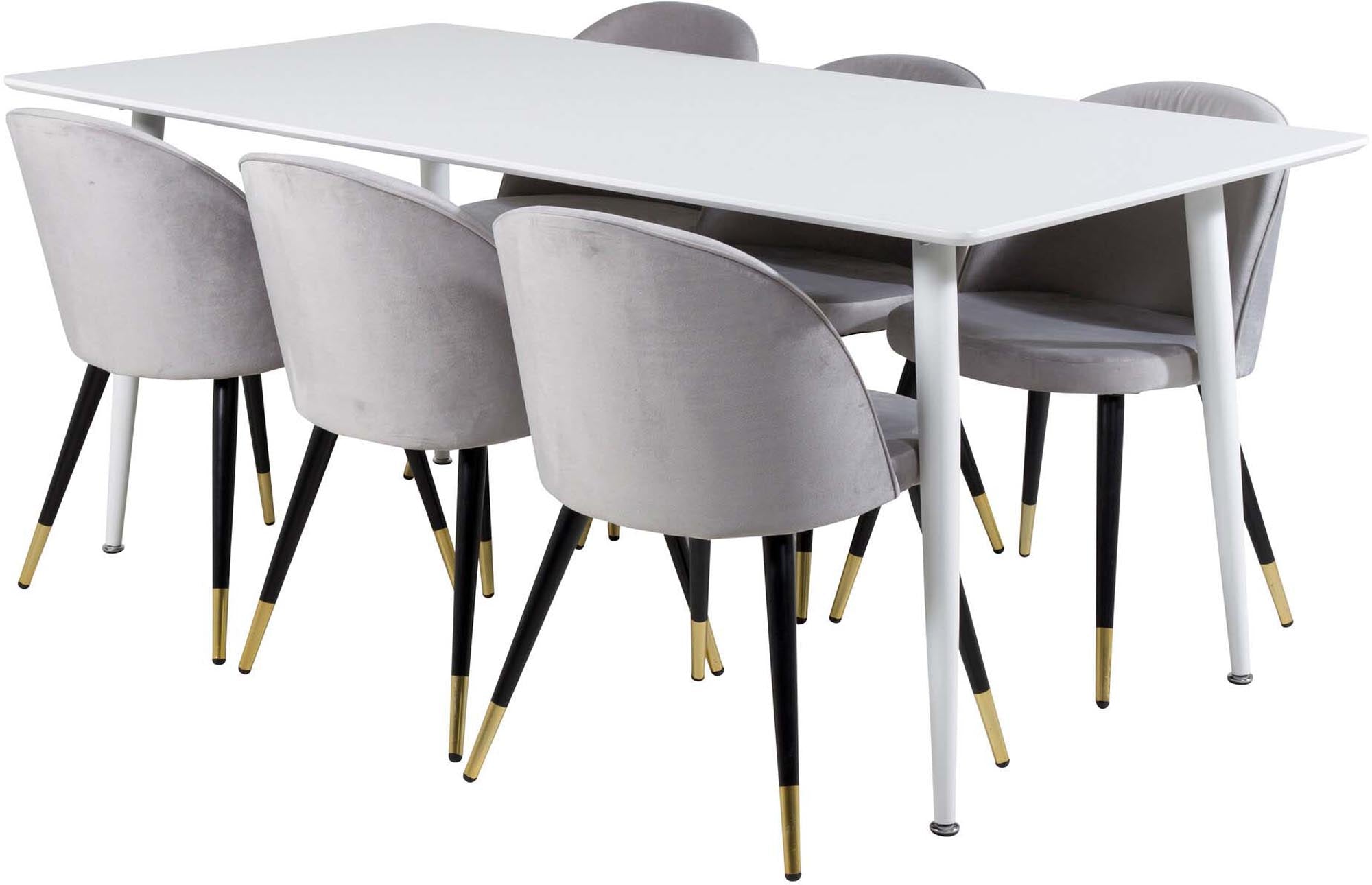 Elegantes Polar Esszimmerset 180cm mit 6 luxuriösen Velvet-Stühlen. Ideal für gesellige Abende und harmonische Wohnräume.