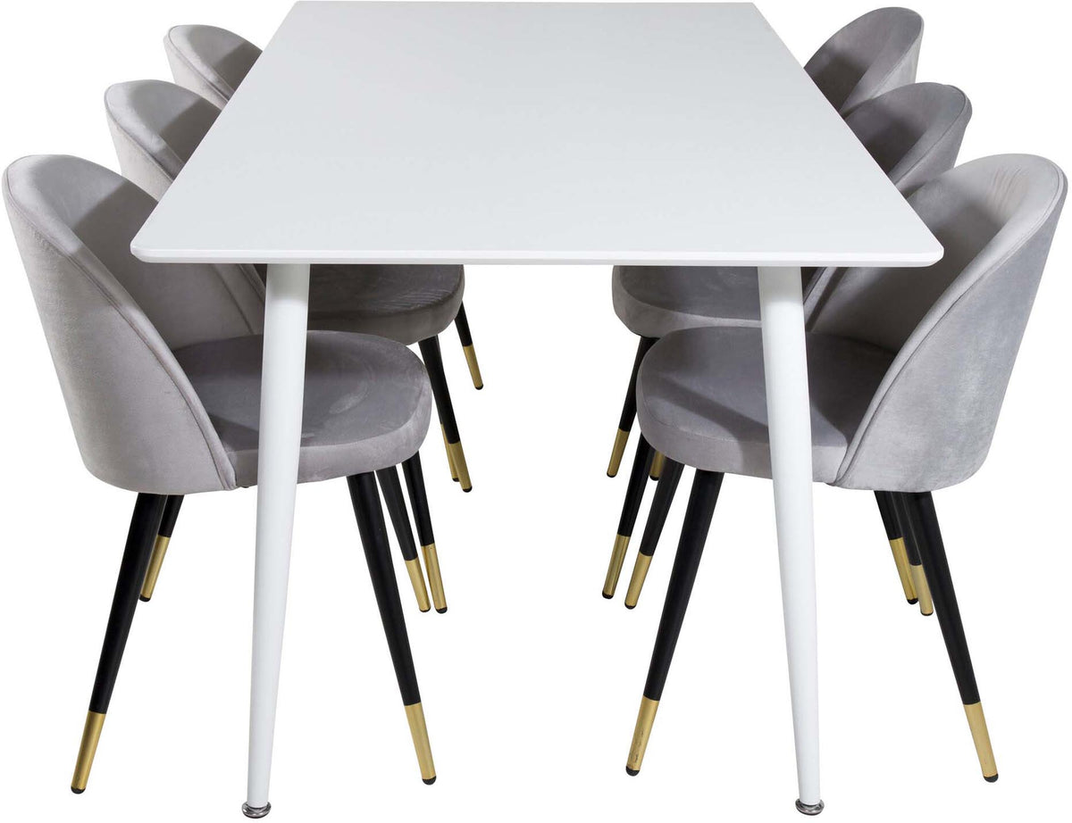 Polar Esszimmerset + Velvet 180cm/6St. in Weiss / Schwarzgrau / Gold präsentiert im Onlineshop von KAQTU Design AG. Esszimmerset ist von Venture Home