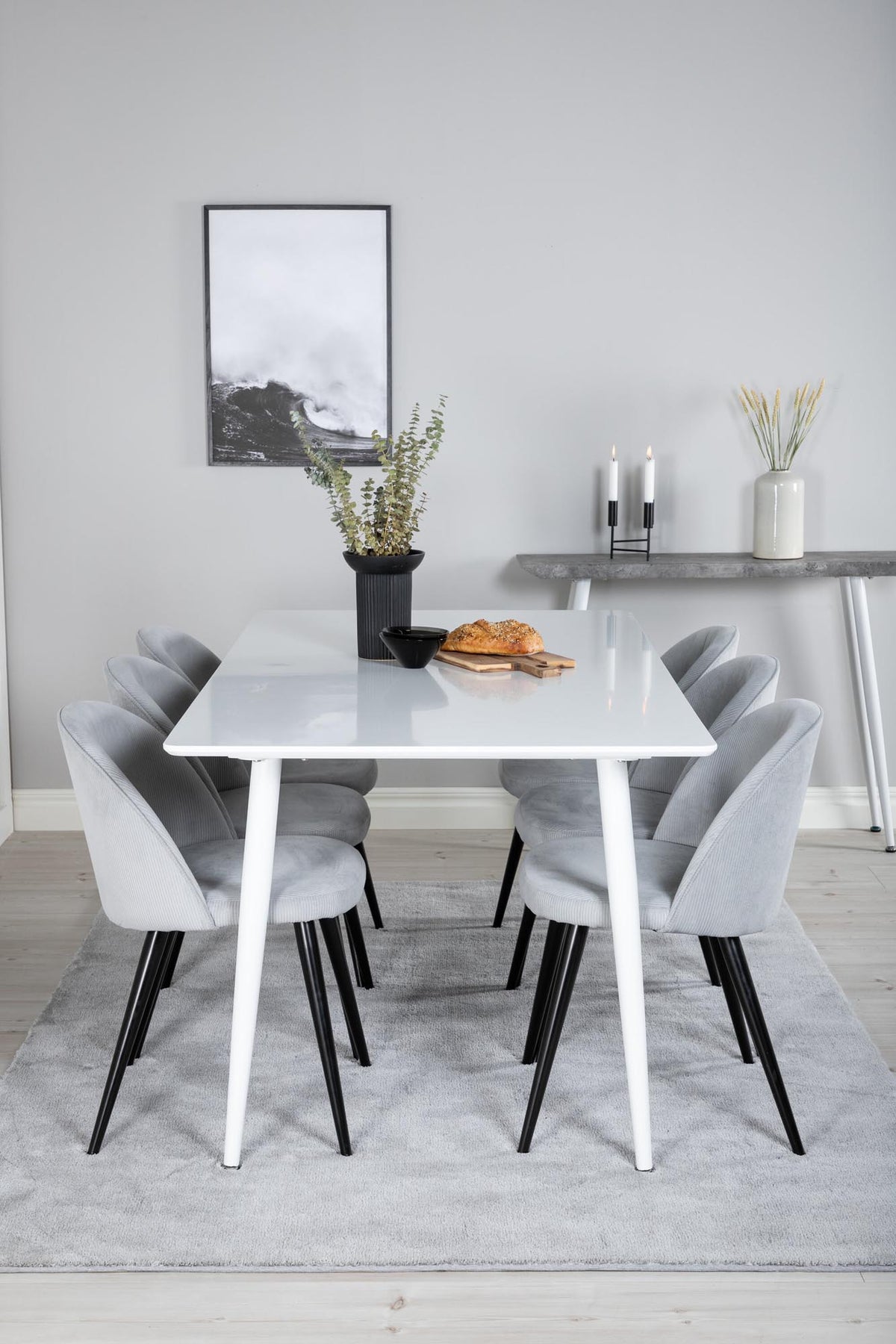 Polar Esszimmerset + Velvet 180cm/6St. in Weiss / Schwarzgrau präsentiert im Onlineshop von KAQTU Design AG. Esszimmerset ist von Venture Home