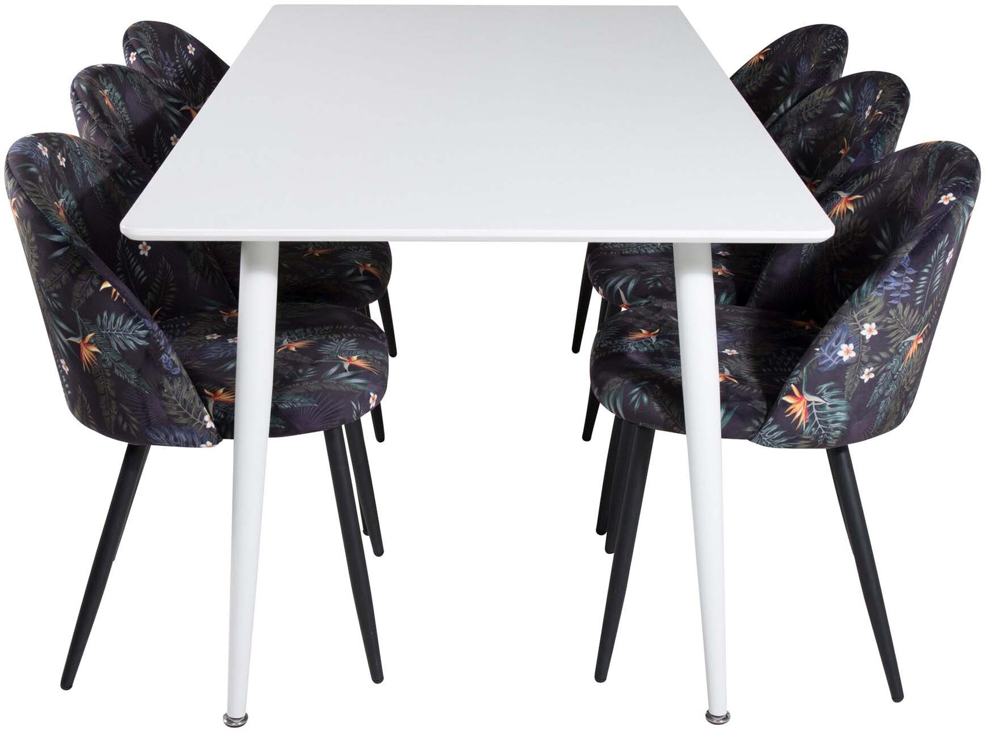 Modernes Polar Esszimmerset 180cm mit 6 bequemen Samtstühlen.