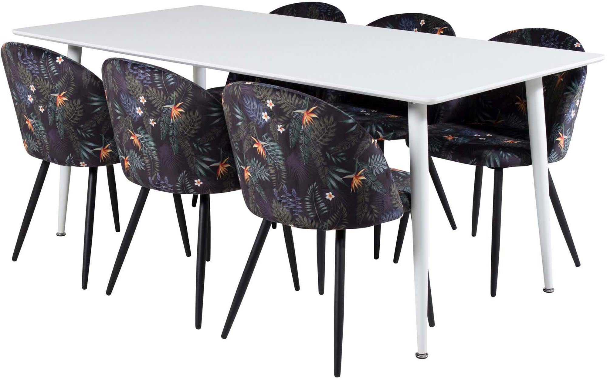 Elegantes Polar Esszimmerset 180cm mit 6 bequemen Velvet-Stühlen von Venture Home. Ideal für stilvolle Dinnerabende und gesellige Runden.