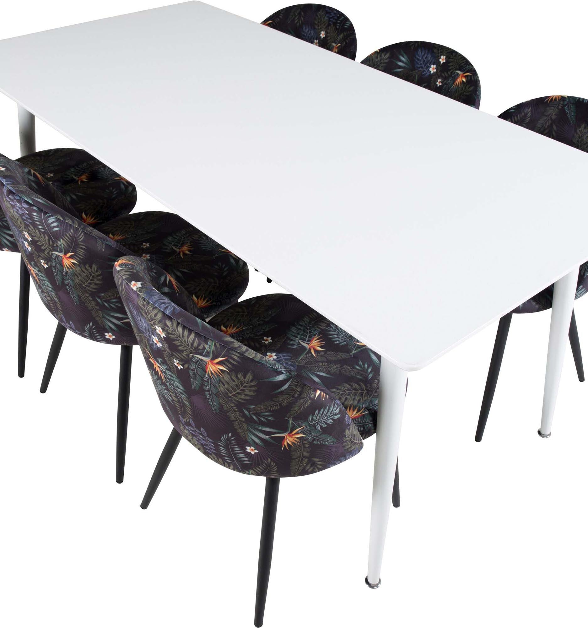 Elegantes Polar Esszimmerset 180cm mit 6 bequemen Velvet-Stühlen von Venture Home. Ideal für festliche Anlässe und entspannte Dinnerabende.