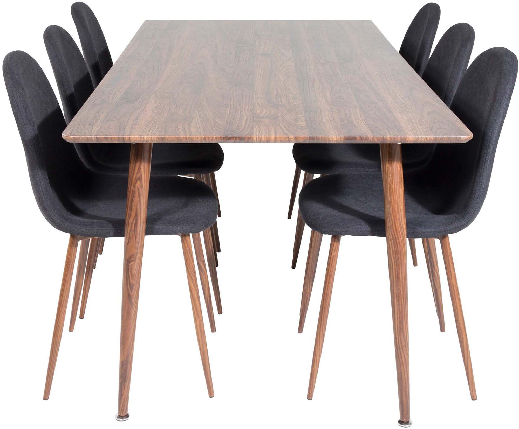 Entdecken Sie das stilvolle Polar Esszimmerset von Venture Home: 180 cm Tisch und 6 Samtstühle für gemütliche Abende und festliche Anlässe.