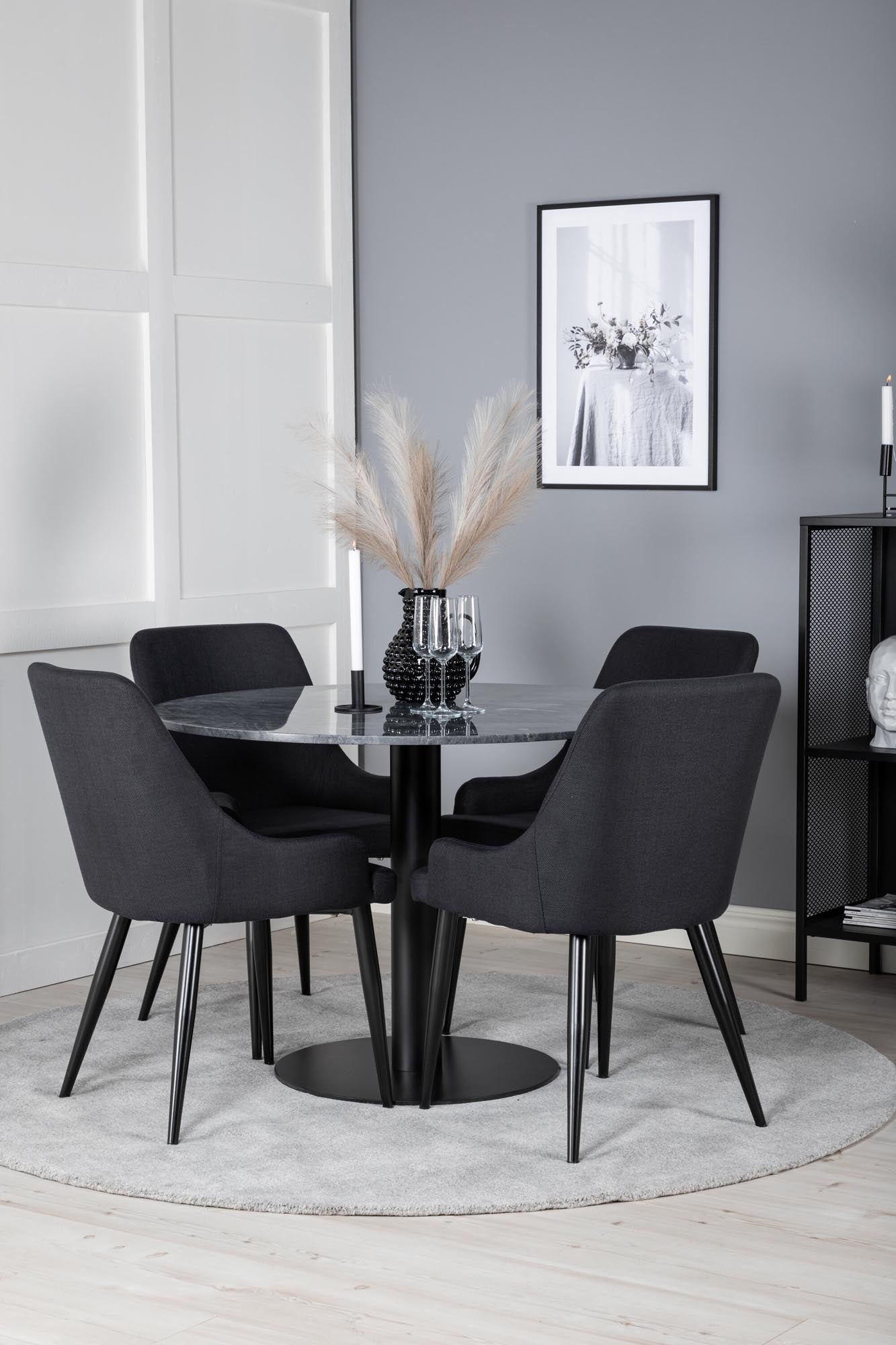 Erleben Sie stilvolle Esszimmermomente mit dem Estelle Esszimmerset + Plaza von Venture Home: großzügiger Marmortisch und bequeme Stühle für unvergessliche Abende.