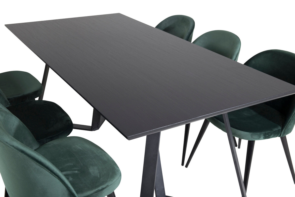 Marina Esszimmerset Velvet 180cm/6St. in Schwarz / Grün präsentiert im Onlineshop von KAQTU Design AG. Esszimmerset ist von Venture Home