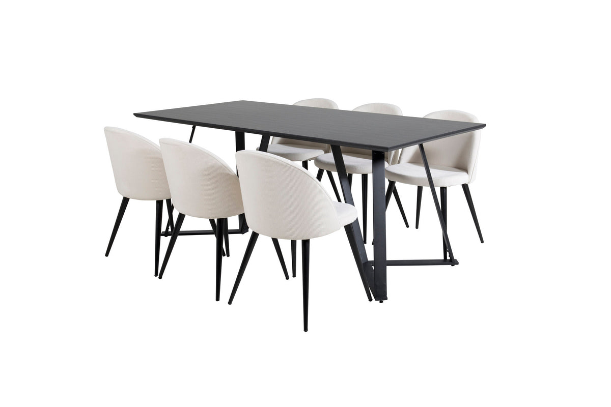 Marina Esszimmerset Velvet 180cm/6St. in Schwarz-Weiss präsentiert im Onlineshop von KAQTU Design AG. Esszimmerset ist von Venture Home