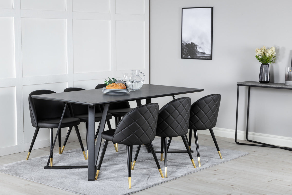 Marina Esszimmerset Velvet 180cm/6St. in Schwarz / Gold präsentiert im Onlineshop von KAQTU Design AG. Esszimmerset ist von Venture Home
