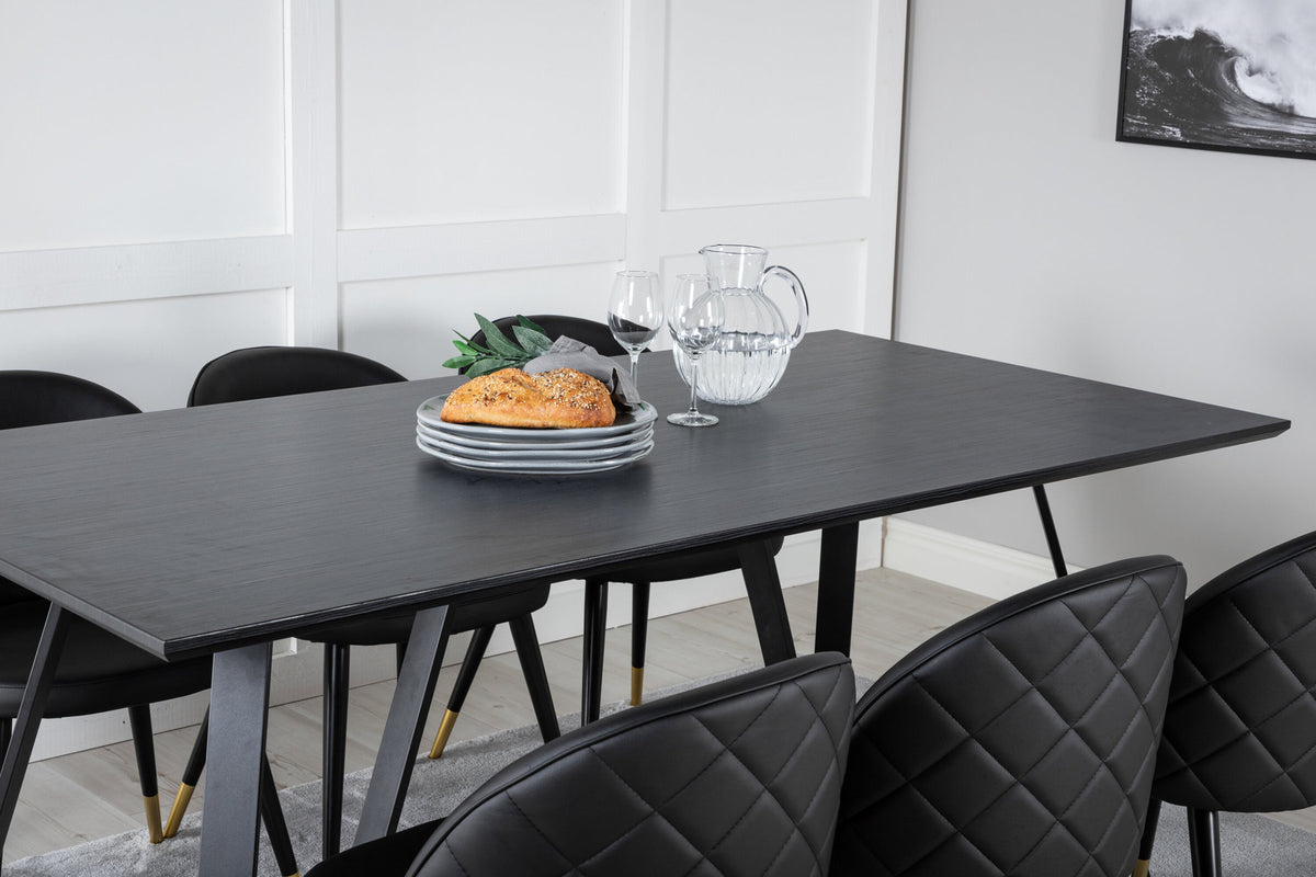 Marina Esszimmerset Velvet 180cm/6St. in Schwarz / Gold präsentiert im Onlineshop von KAQTU Design AG. Esszimmerset ist von Venture Home