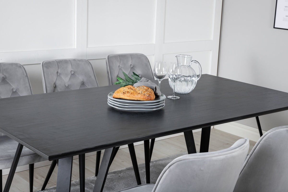 Marina Esszimmerset Velvet 180cm/6St. in Schwarz / Hellgrau präsentiert im Onlineshop von KAQTU Design AG. Esszimmerset ist von Venture Home