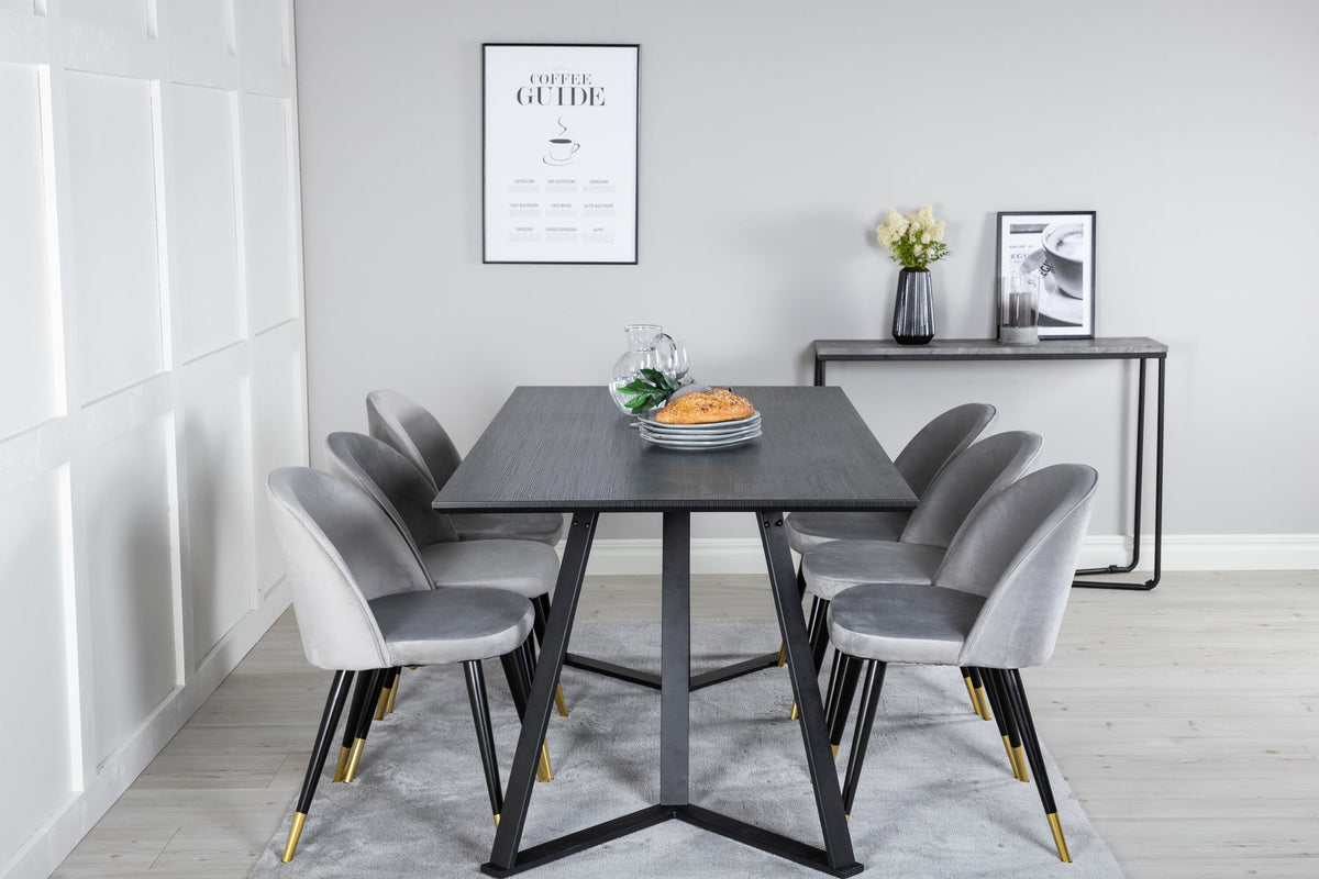 Marina Esszimmerset Velvet 180cm/6St. in Schwarz, Gold, Grau präsentiert im Onlineshop von KAQTU Design AG. Esszimmerset ist von Venture Home