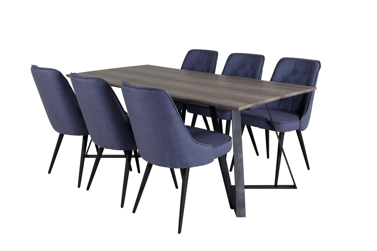 Marina Esszimmerset Velvet 180cm/6St. in Schwarz / Blau präsentiert im Onlineshop von KAQTU Design AG. Esszimmerset ist von Venture Home