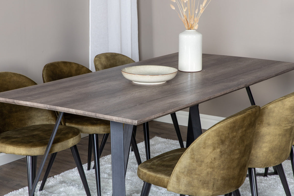 Marina Esszimmerset Velvet 180cm/6St. in Braun / Schwarz / Grün präsentiert im Onlineshop von KAQTU Design AG. Esszimmerset ist von Venture Home