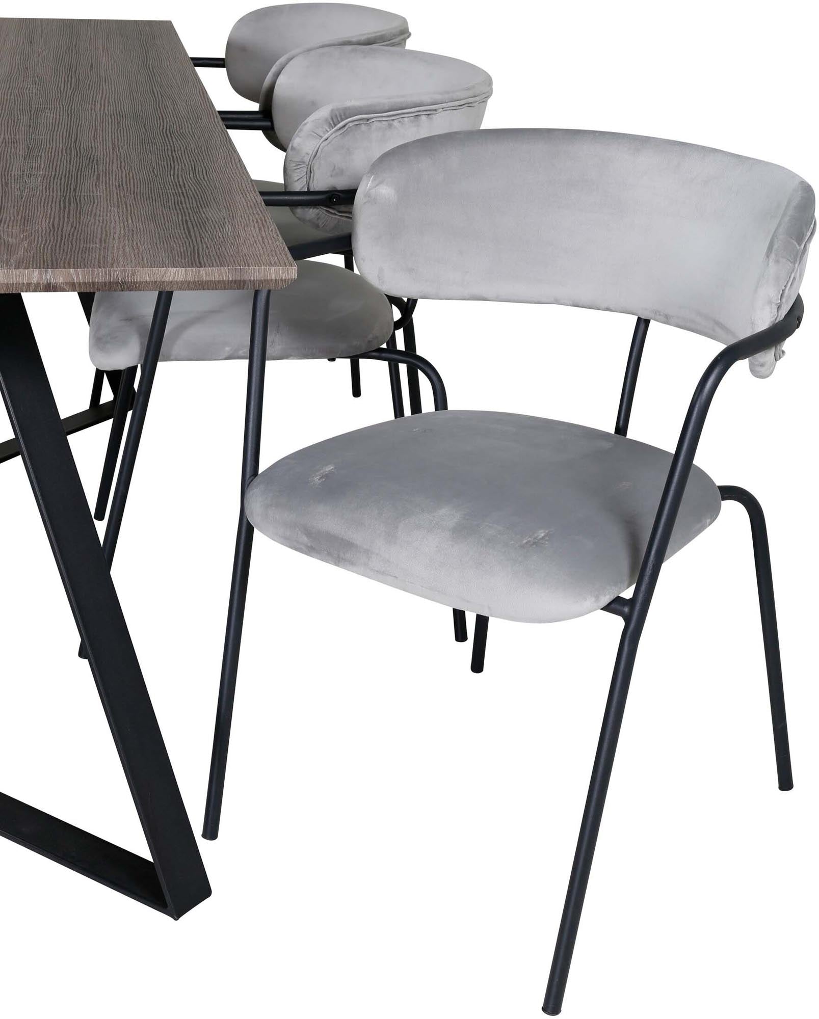 Elegantes Esszimmerset Arrow von Venture Home: 180 cm Tisch und 6 Samtstühle für Komfort und Stil in Ihrem Essbereich.