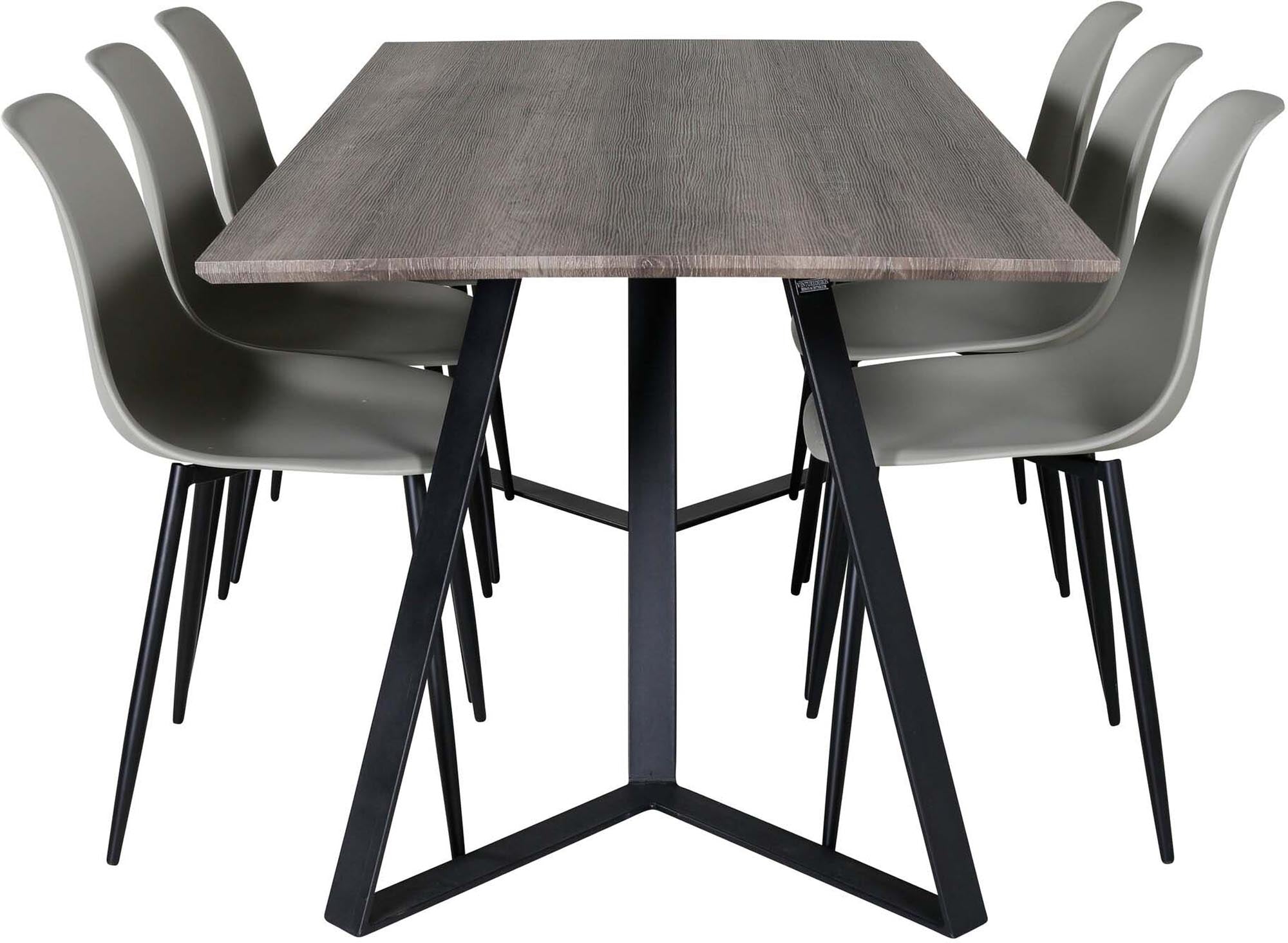 Entdecken Sie das stilvolle Marina Esszimmerset Polar von Venture Home. Platz für 6 Personen, elegante Samtstühle, ideal für Ihr Esszimmer.