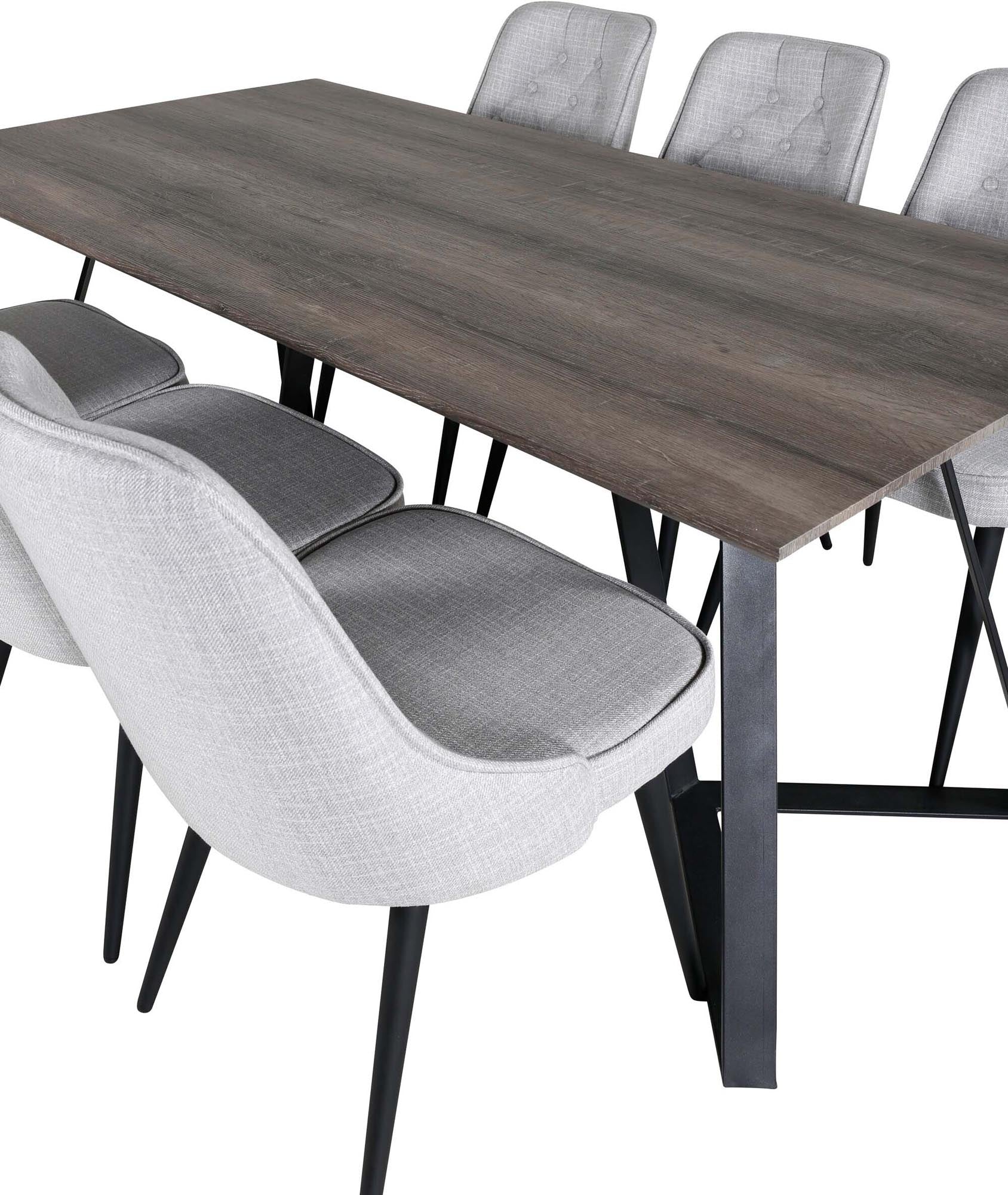 Entdecken Sie das Marina Esszimmerset Velvet 180cm von Venture Home: Modernes Design, luxuriöse Stühle und pflegeleichte Tischplatte für gesellige Abende.