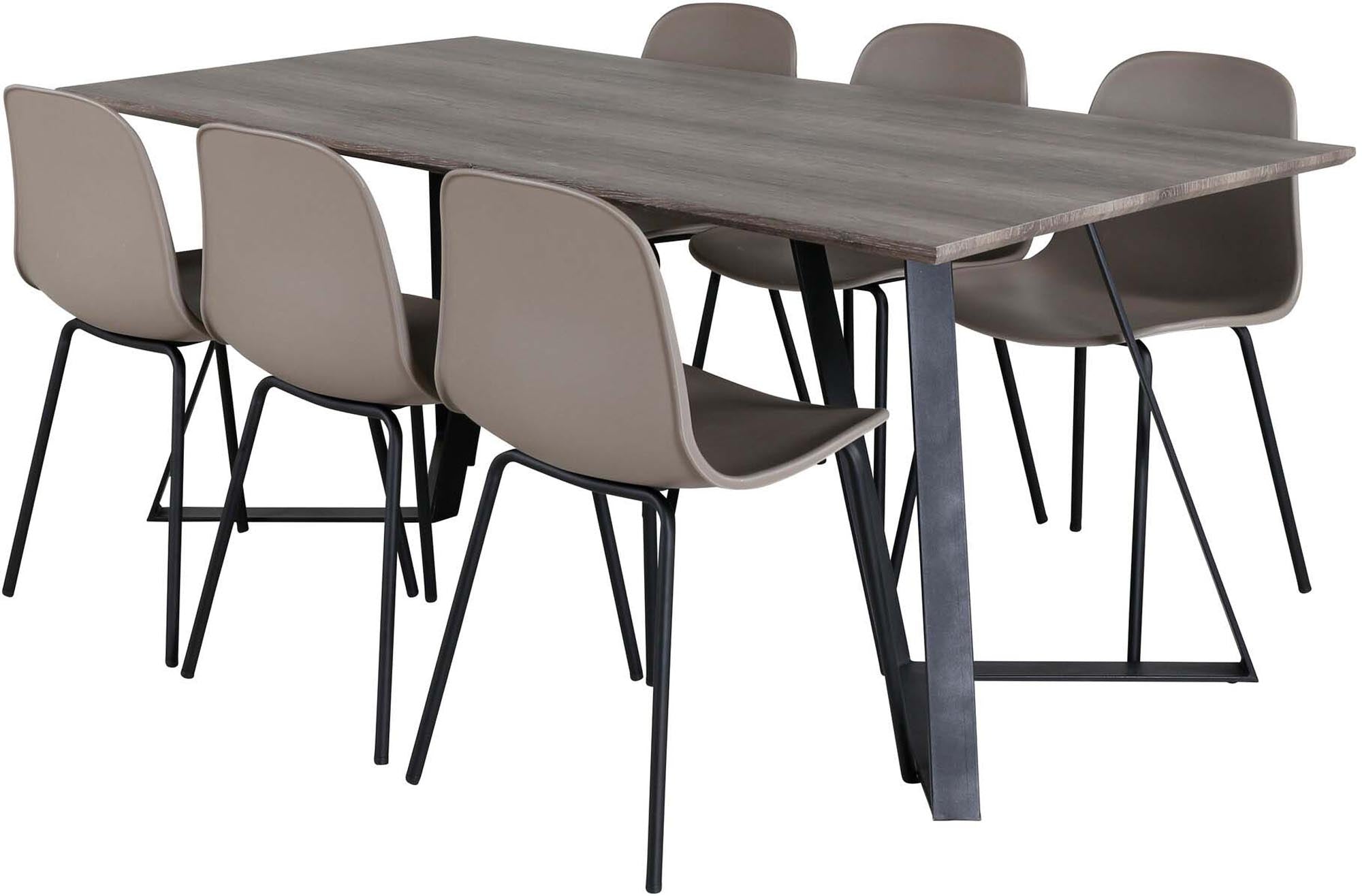 Elegantes Esszimmerset Marina Arctic 180 cm mit 6 ergonomischen Stühlen in Khaki. Ideal für gesellige Abende und festliche Anlässe.