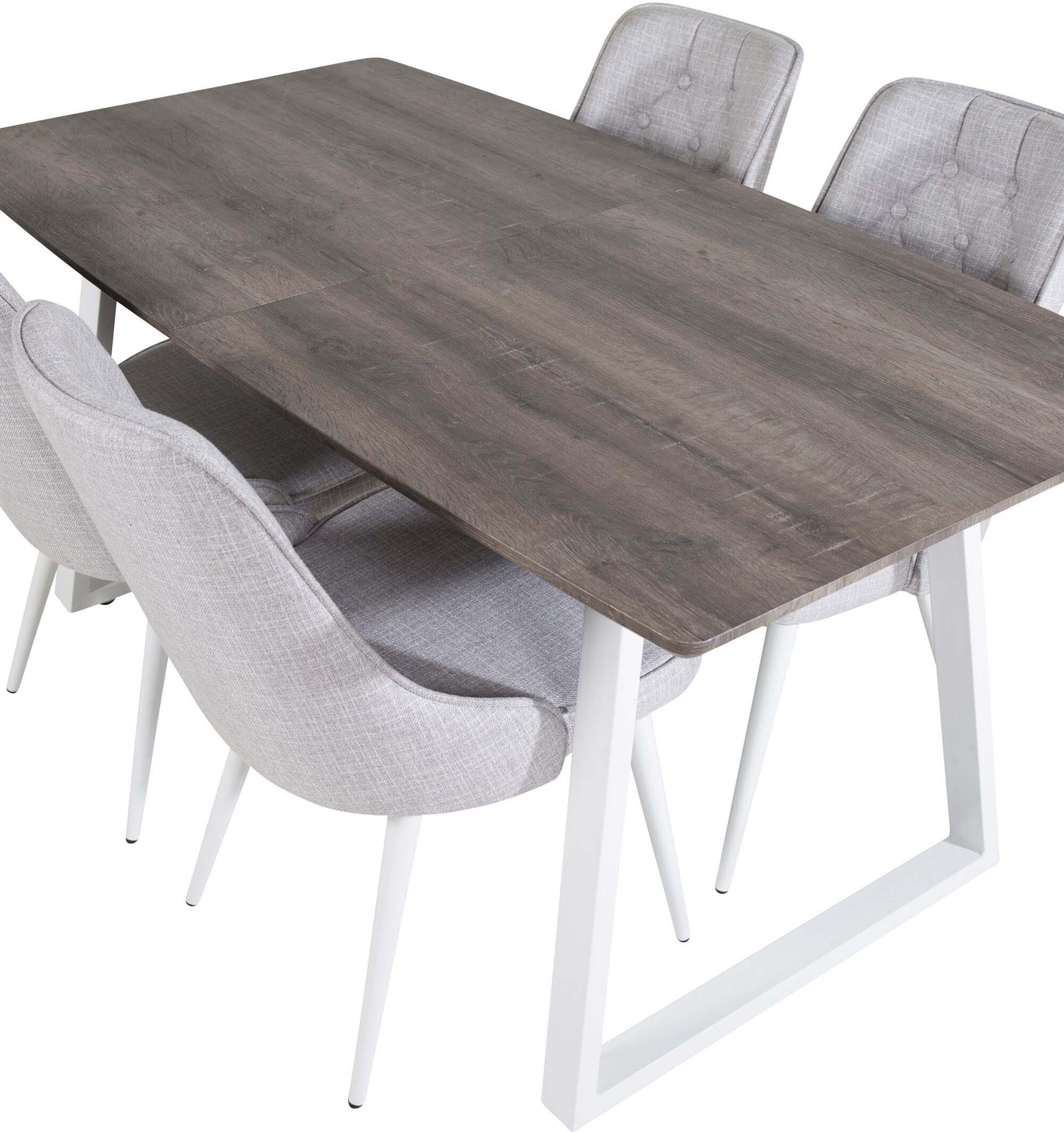 Entdecken Sie das Inca Esszimmerset von Venture Home: Ein ausziehbarer Tisch (160 cm) und luxuriöse Samt-Stühle für stilvolle, gesellige Abende.