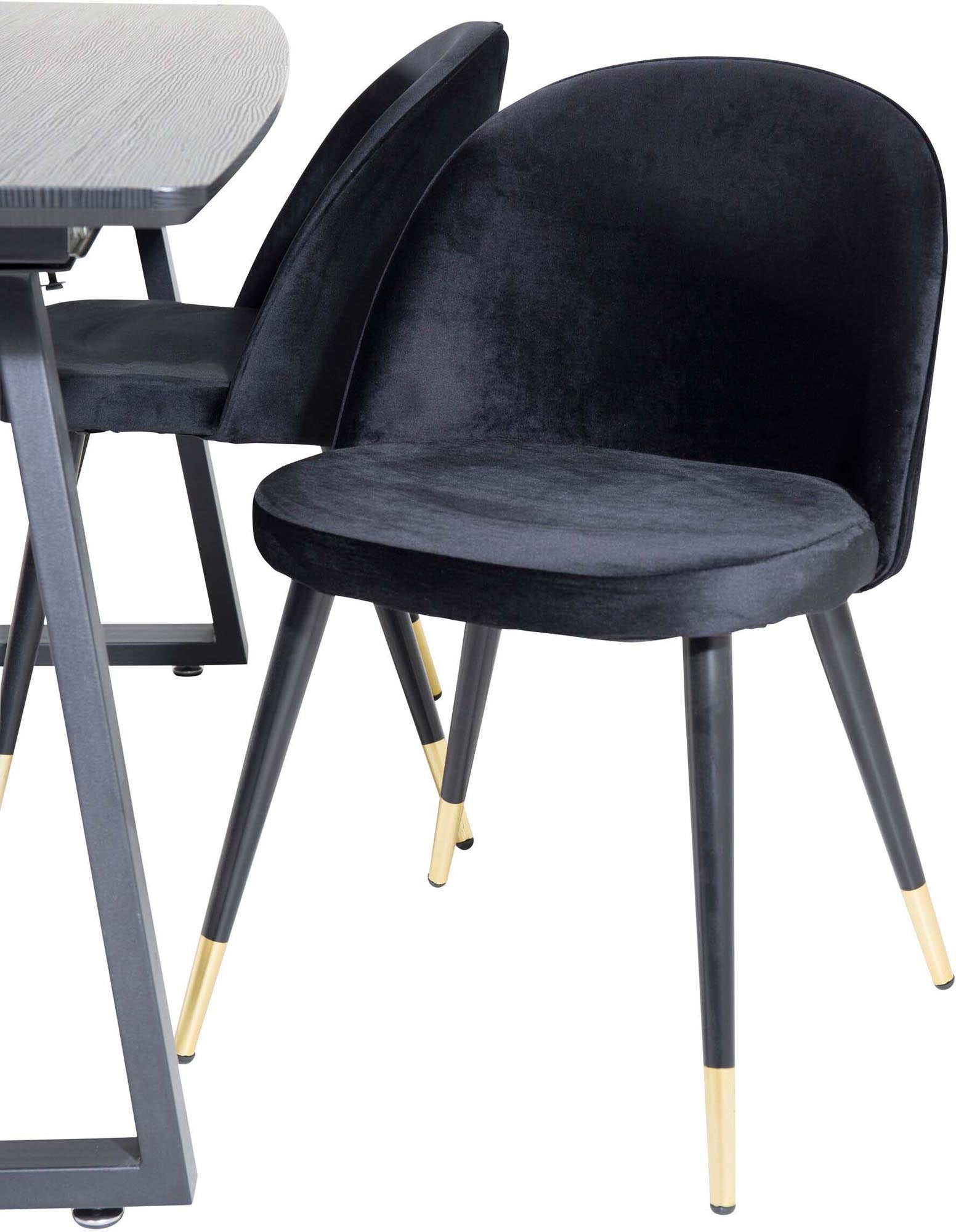 Erleben Sie das Inca Esszimmerset von Venture Home: Ein ausziehbarer Tisch (160 cm) und luxuriöse Samt-Stühle für stilvolle Familienfeiern und gemütliche Abende.