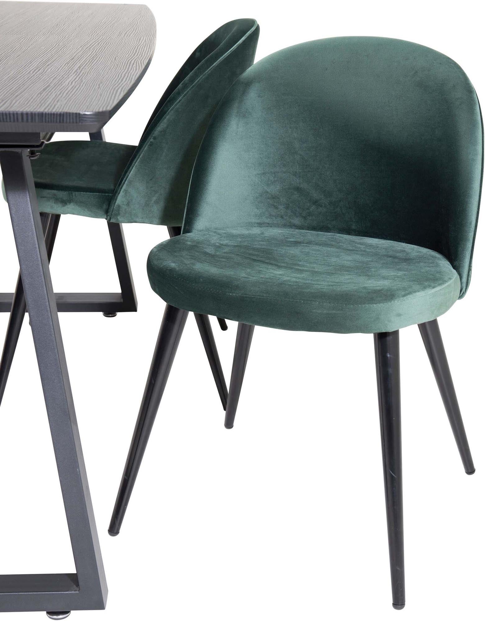 Inca Esszimmerset: Eleganter, ausziehbarer Tisch (160 cm) mit luxuriösen Samt-Stühlen für stilvolle Familienfeiern und gesellige Abende.