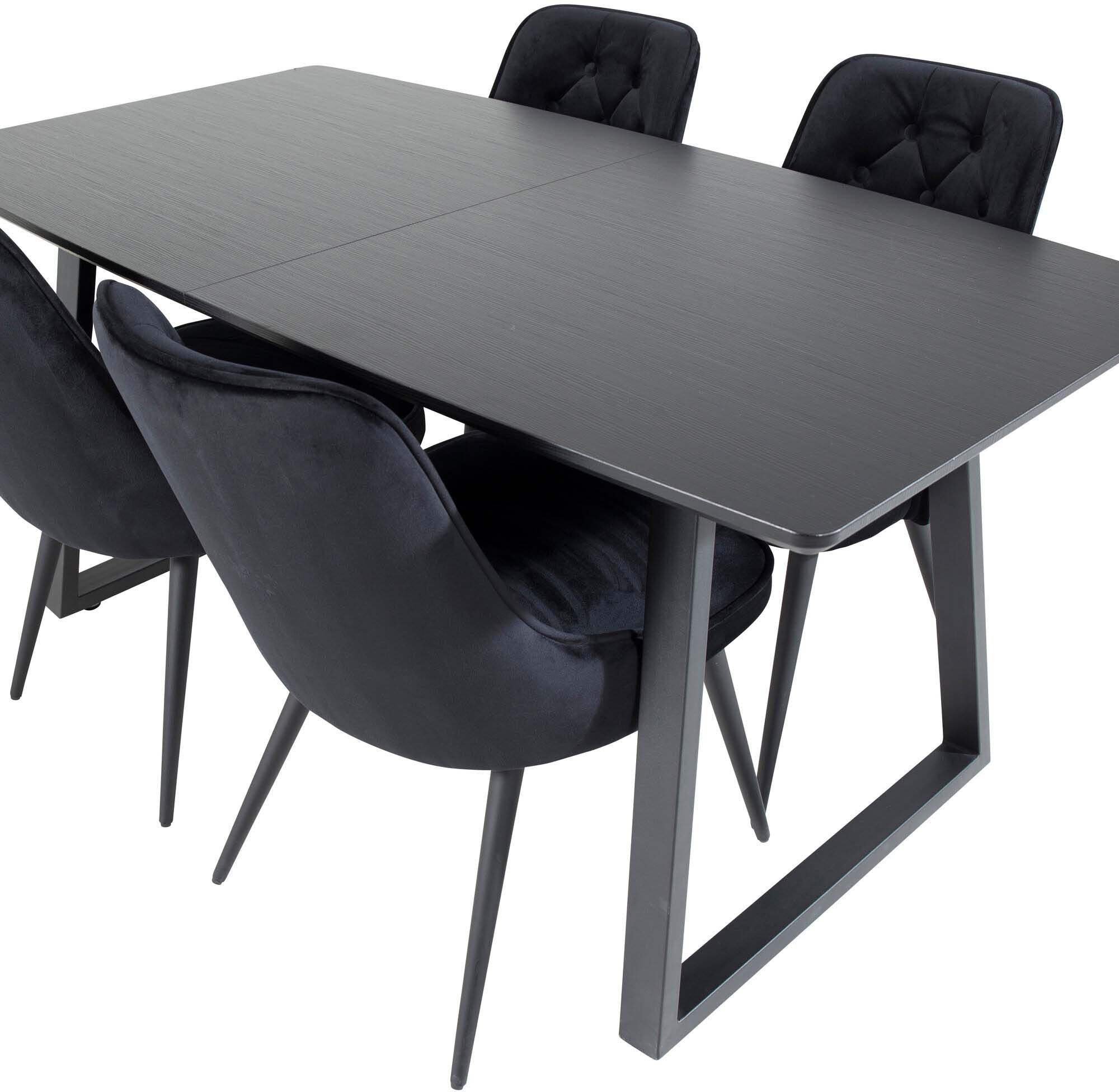 Inca Esszimmerset: Ausziehbarer Esstisch (160 cm) mit edlen Samt-Stühlen. Ideal für gesellige Abende, pflegeleicht und elegant.