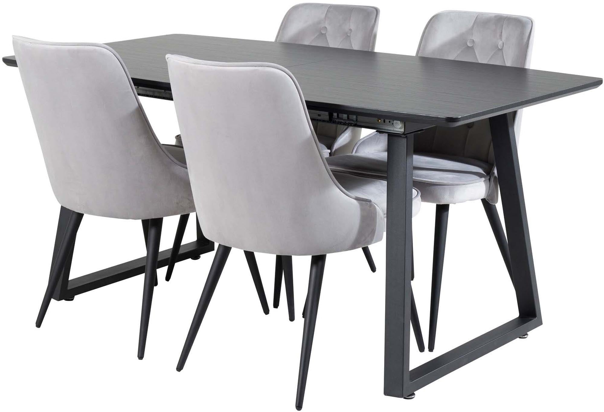 Entdecken Sie das Inca Esszimmerset von Venture Home: Ausziehbarer Tisch für bis zu 8 Personen, luxuriöse Samt-Stühle, ideal für festliche Anlässe.