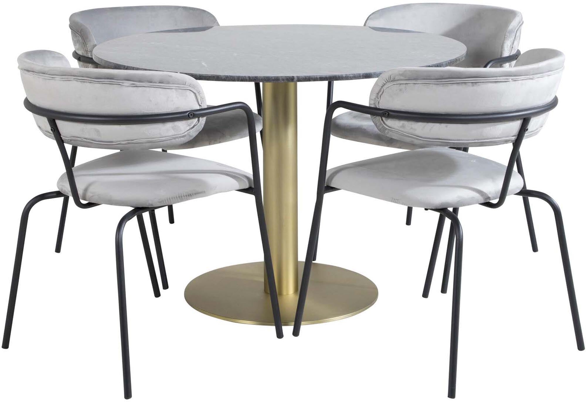 Estelle Esszimmerset + Arrow ⌀106cm/4St. in Schwarzgrau präsentiert im Onlineshop von KAQTU Design AG. Esszimmerset ist von Venture Home