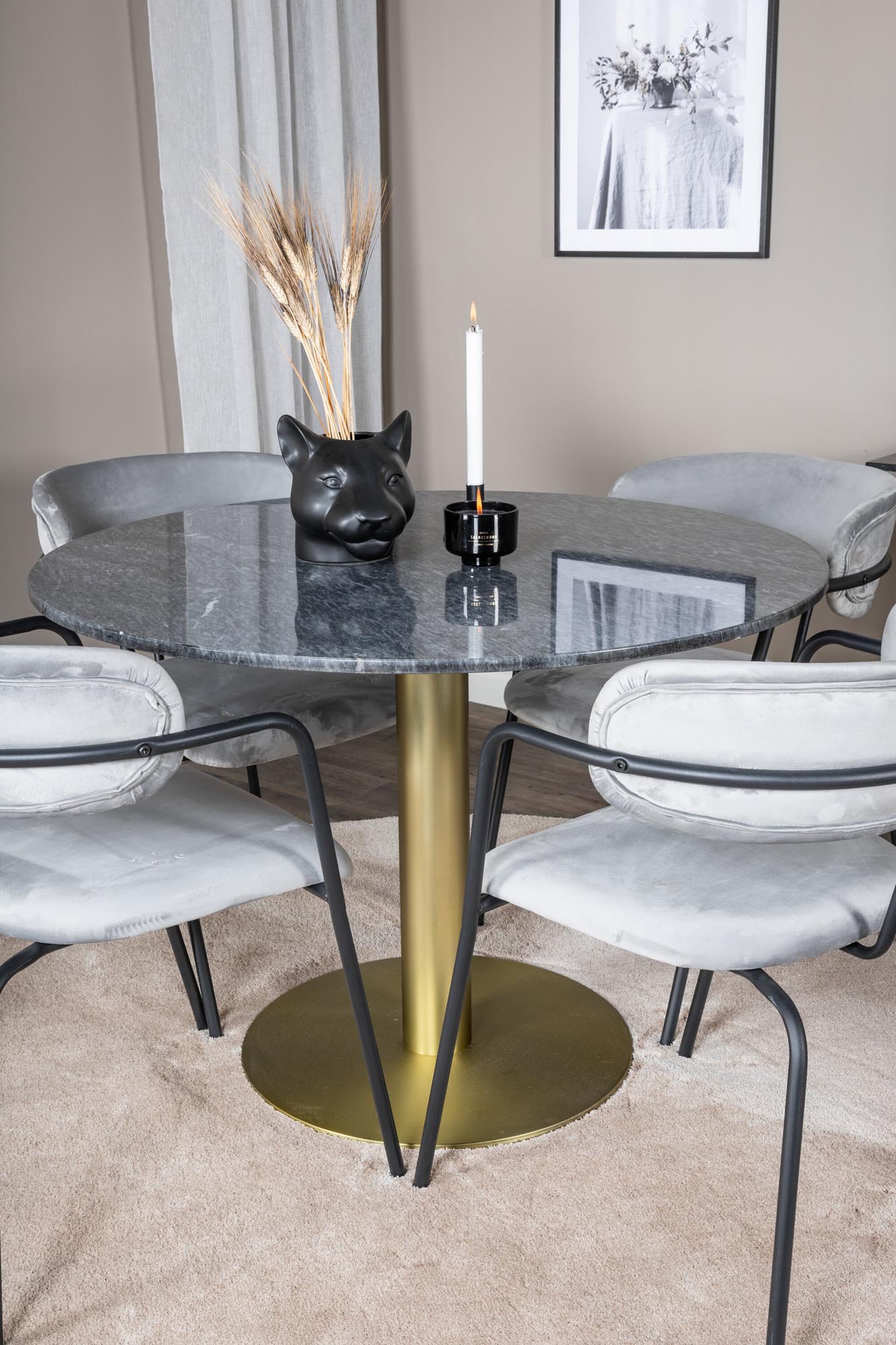 Estelle Esszimmerset + Arrow ⌀106cm/4St. in Schwarzgrau präsentiert im Onlineshop von KAQTU Design AG. Esszimmerset ist von Venture Home