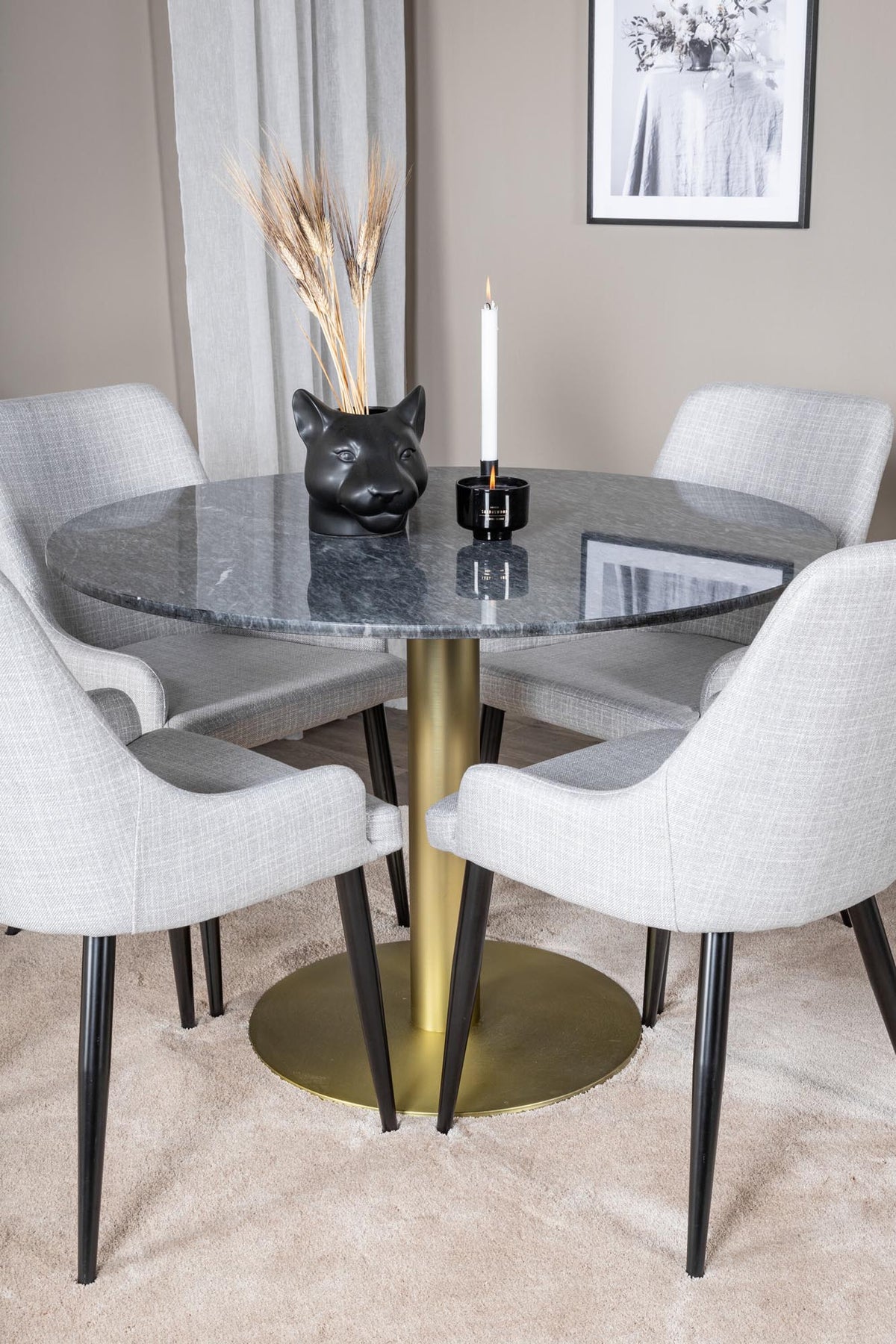 Estelle Esszimmerset + Plaza ⌀106cm/4St. in Weiss / Schwarz / Gold präsentiert im Onlineshop von KAQTU Design AG. Esszimmerset ist von Venture Home