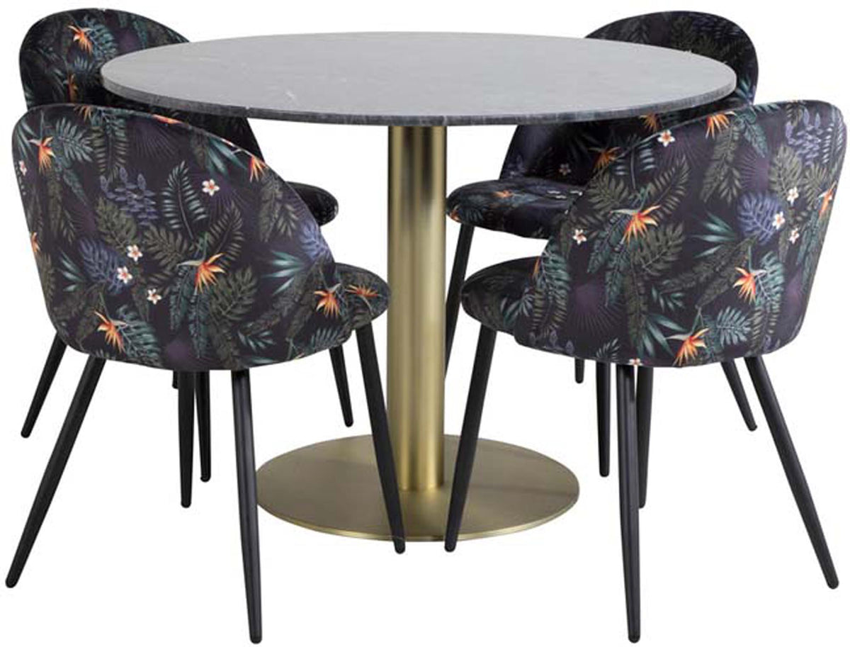 Estelle Esszimmerset + Velvet ⌀106cm/4St. in Schwarz präsentiert im Onlineshop von KAQTU Design AG. Esszimmerset ist von Venture Home