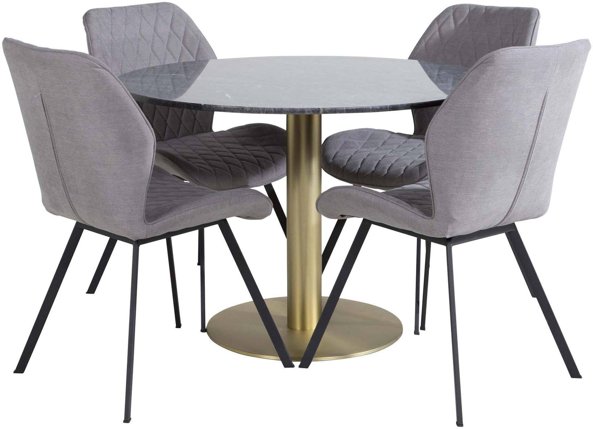 Stilvolles Esszimmerset Estelle + Gemma mit 106 cm Durchmesser. Komfortable Stühle und modernes Design für einladende Essmomente.