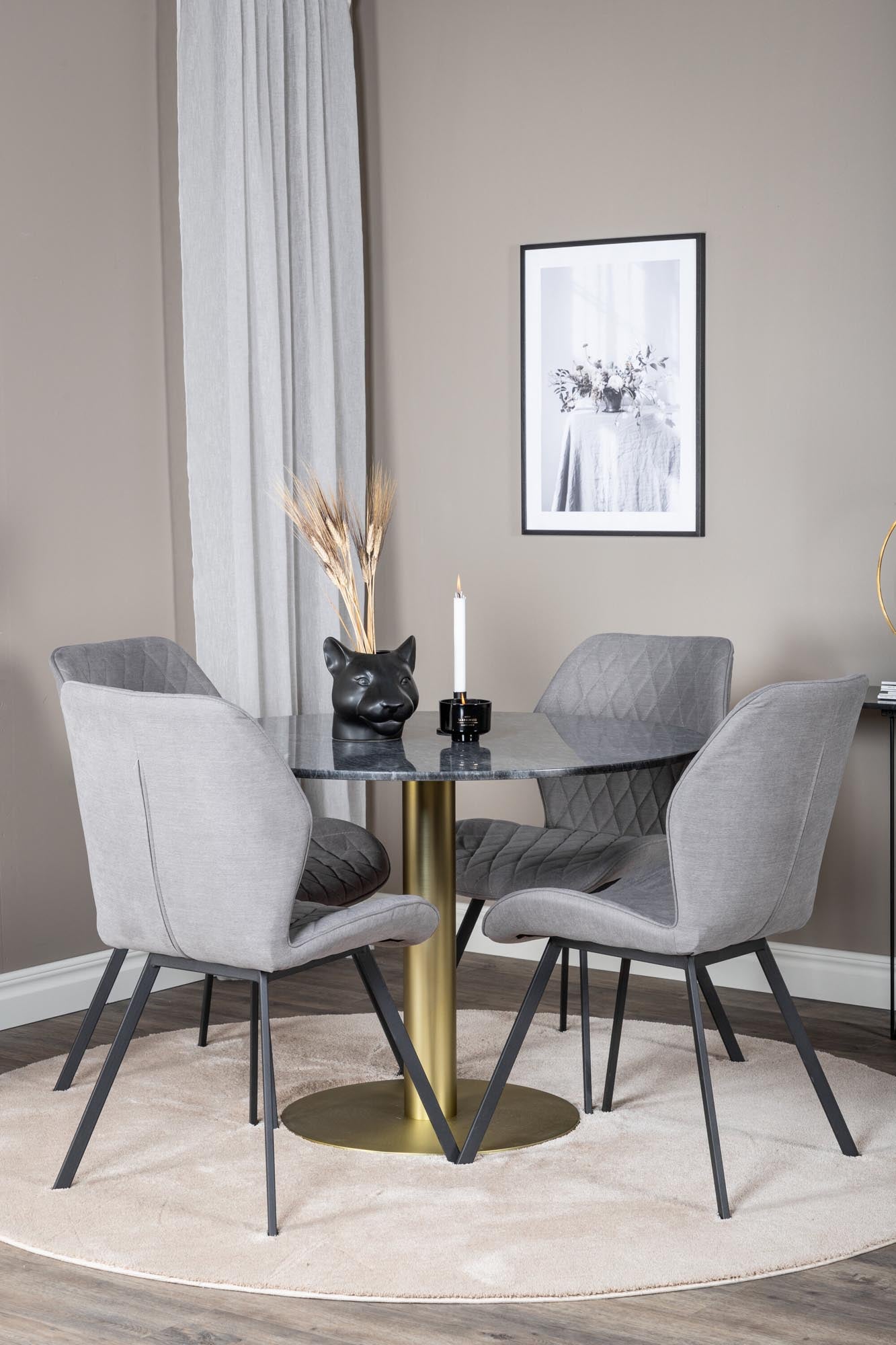 Elegantes Esszimmerset Estelle + Gemma mit 106 cm Durchmesser. Bequeme Stühle und zeitgemäßes Design für gesellige Runden und stilvolle Essbereiche.