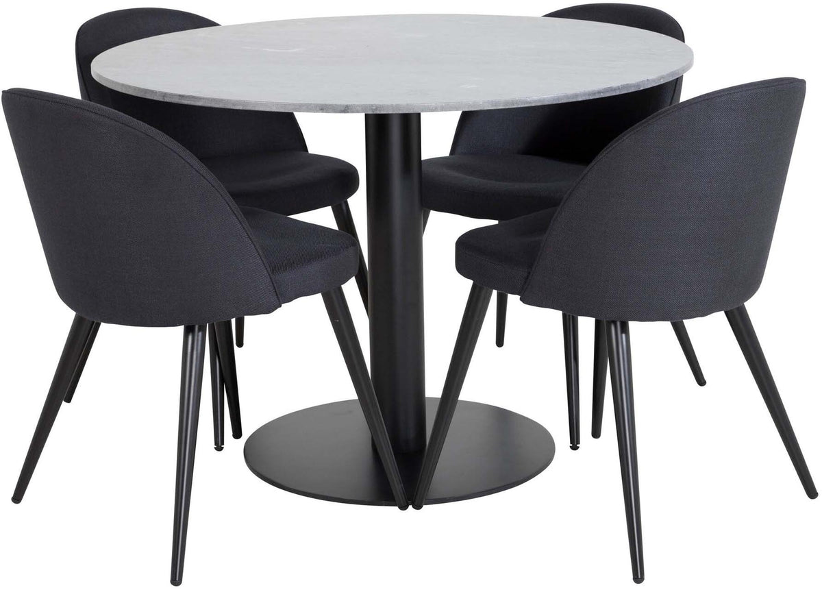Estelle Esszimmerset + Velvet ⌀106cm/4St. in Schwarz präsentiert im Onlineshop von KAQTU Design AG. Esszimmerset ist von Venture Home