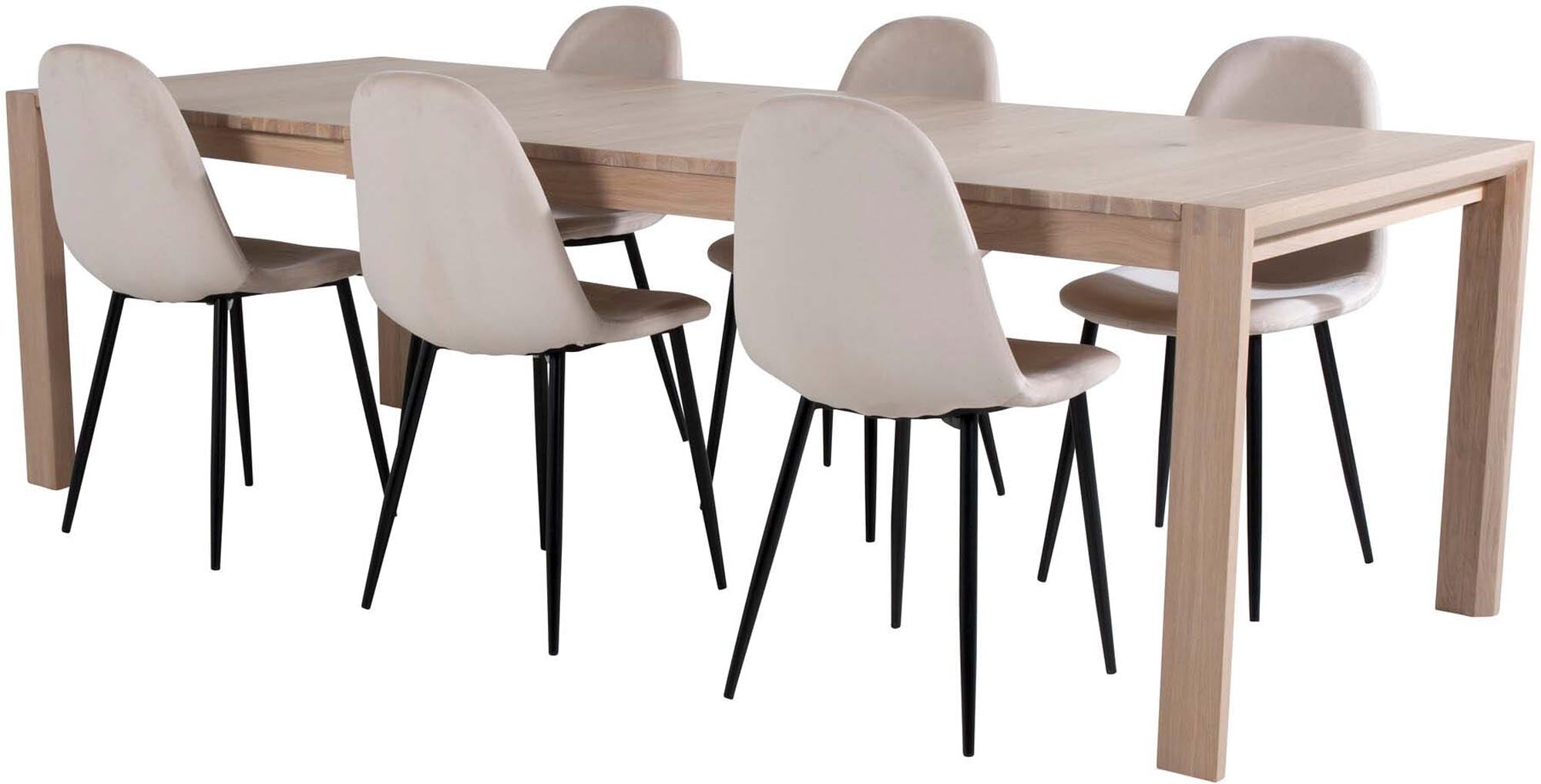 Elegantes, ausziehbares Esszimmerset Slider von Venture Home mit 170 cm Tisch und 6 luxuriösen Samtstühlen für stilvolle Essmomente.