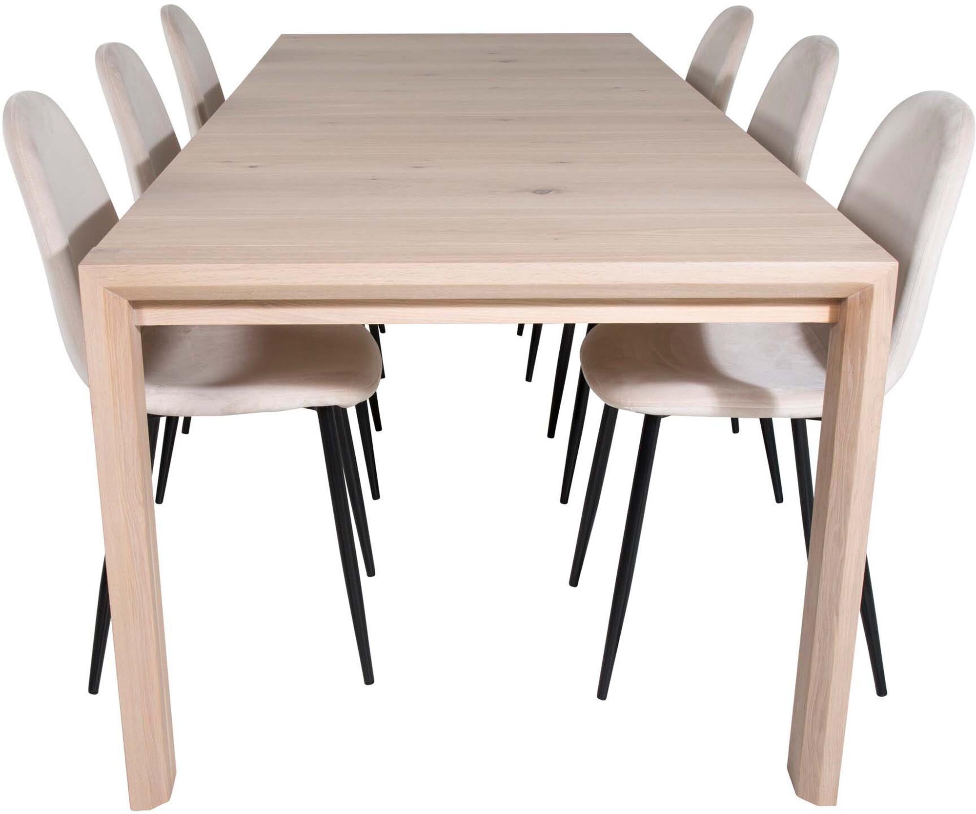 Entdecken Sie das ausziehbare Esszimmerset Slider von Venture Home. Eleganter 170 cm Esstisch + stilvolle Polar Stühle für Ihr modernes Zuhause.