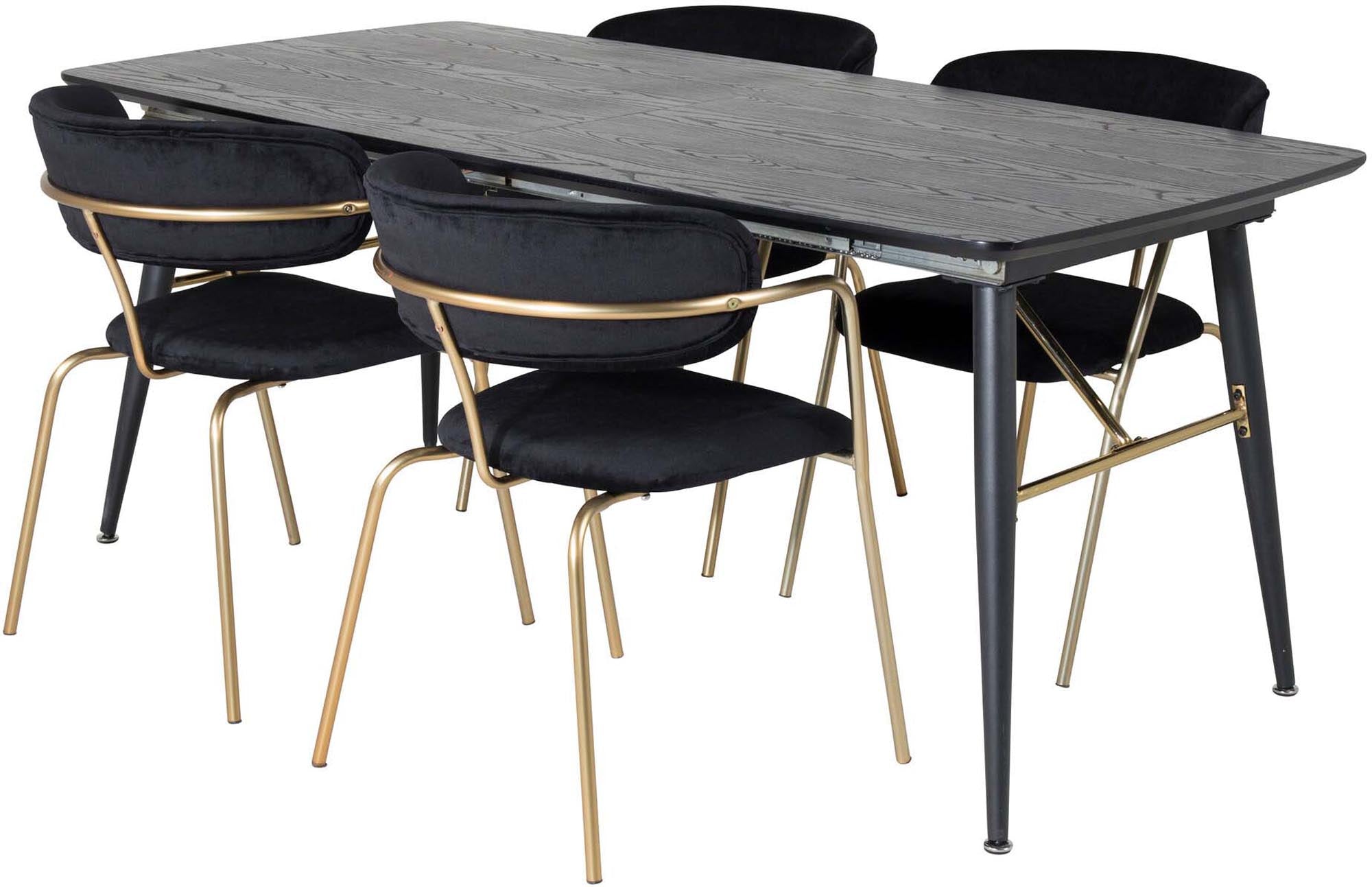 Elegantes Gold Esszimmerset 180cm, erweiterbar, 4 Stühle, Venture Home.