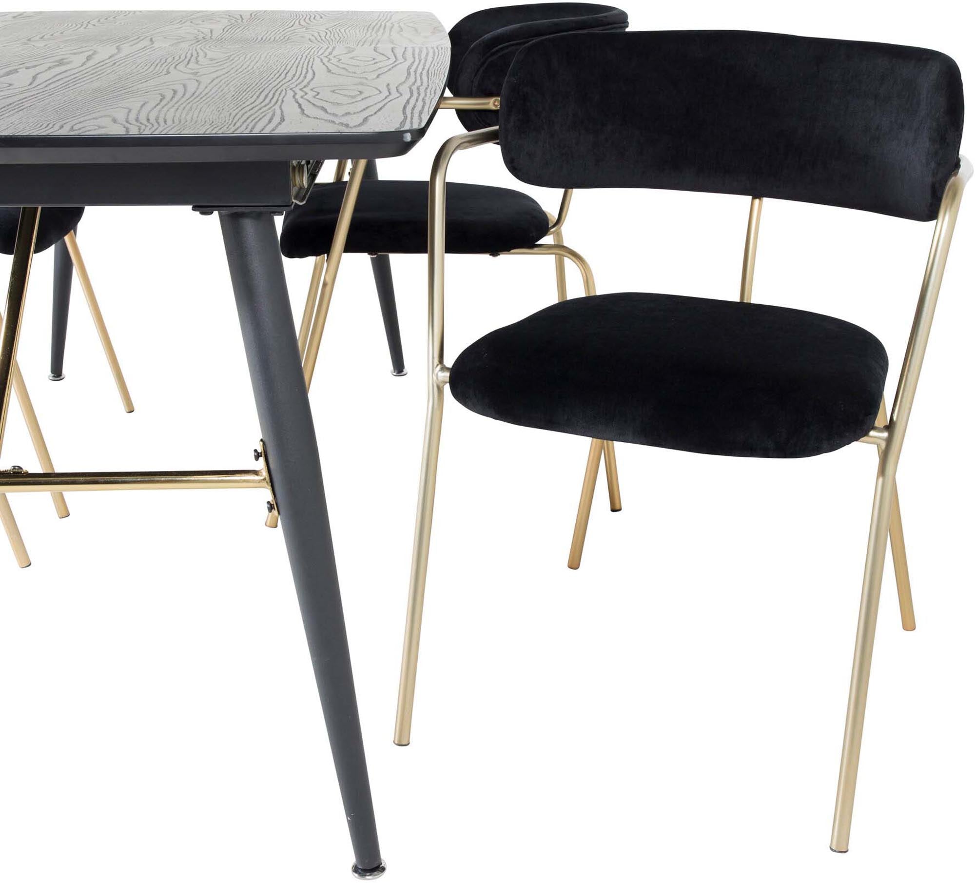 Stilvolles Gold Esszimmerset 180cm, erweiterbar, 4 Stühle, Venture Home.